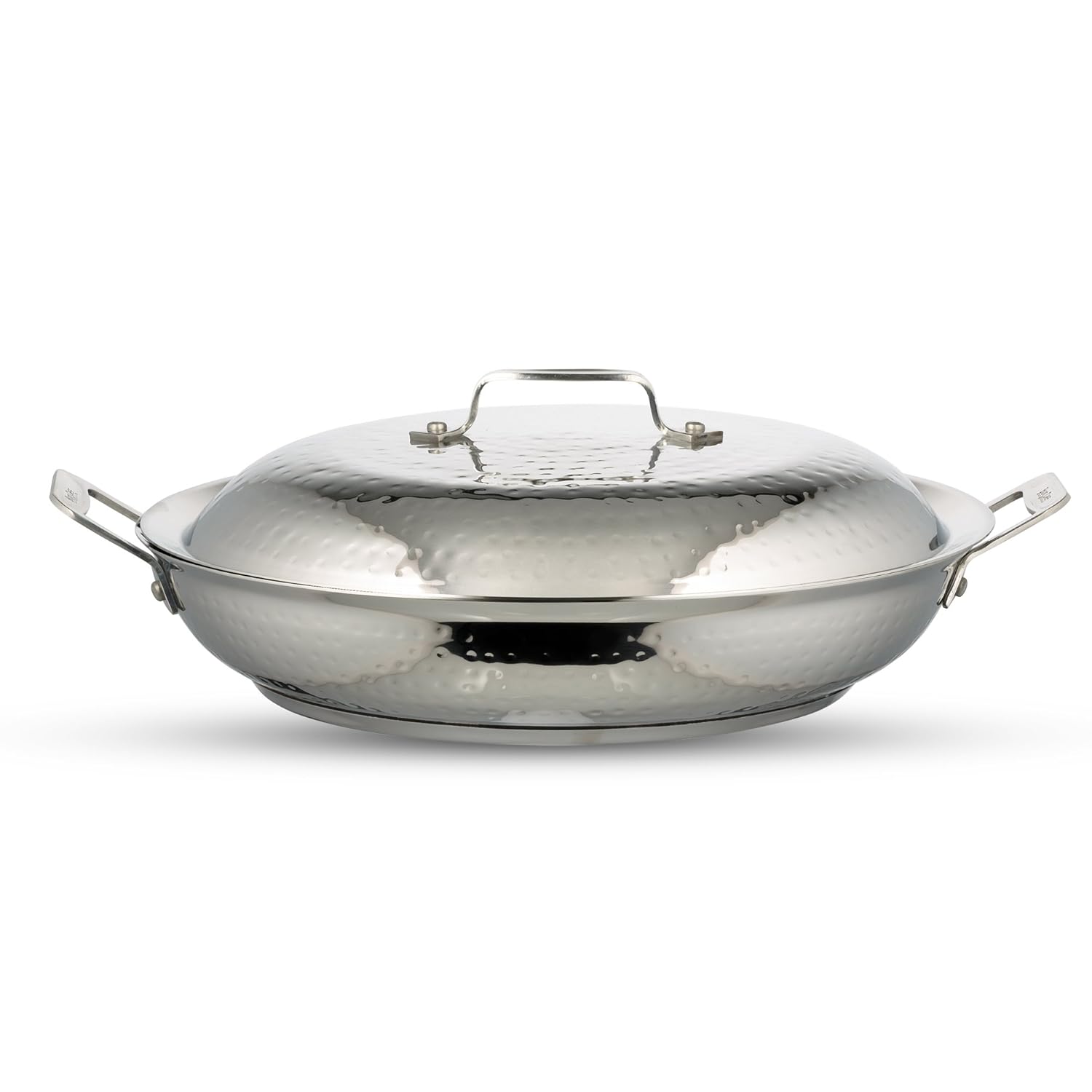 Bon Chef 60006HF Stainless Steel Induction Bottom Cucina 13" Braiser Pan with Lid, Hammered Finish, 3-1/2 Quart Capacity, 16-19/32" Length x 13-3/32" Width x 5-19/32" Height