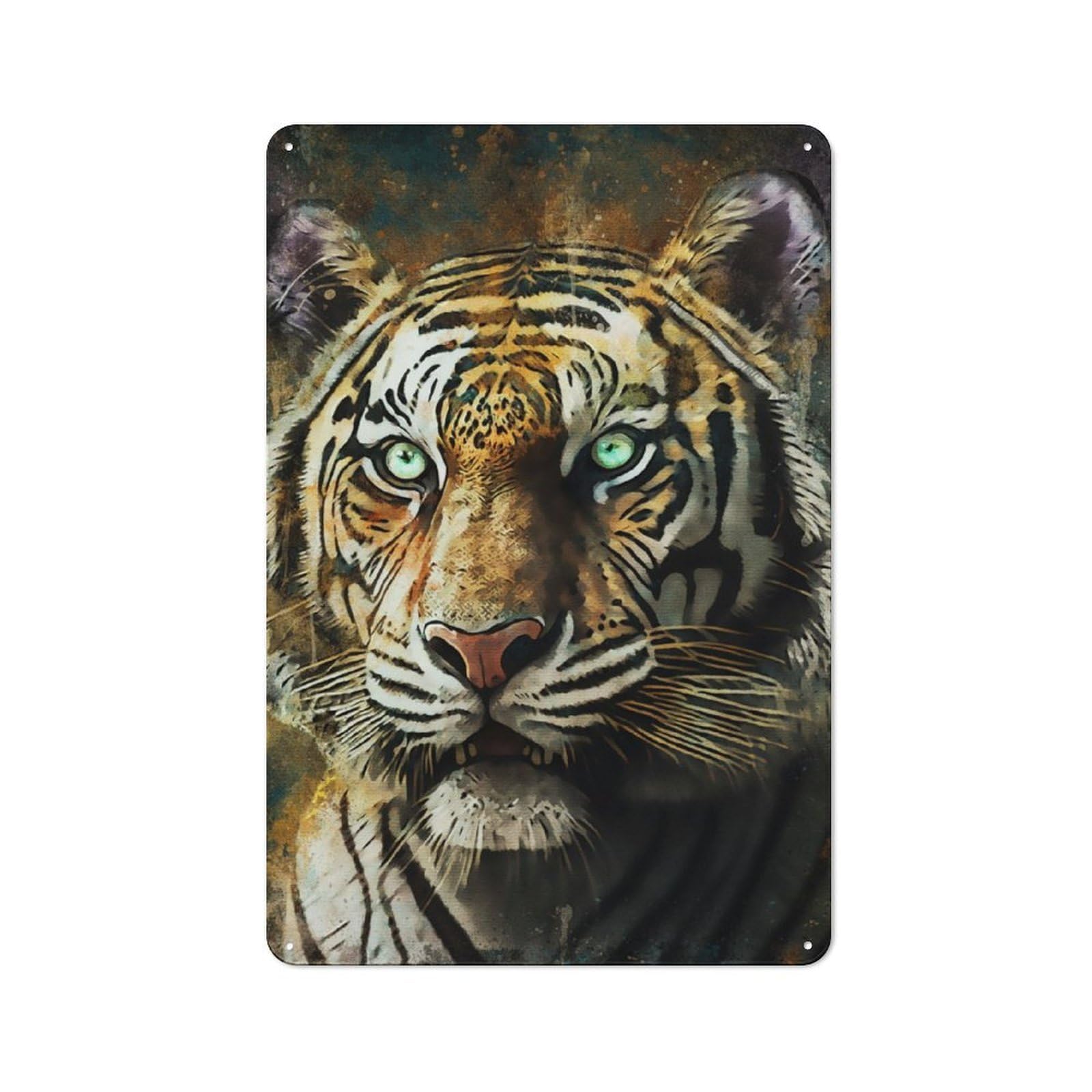 Junmoney Splatter Tiger Retro Tin Wall Plaque 30X20cm For Home Office Or Studio, Wall Decoration For Home Offices And Studios