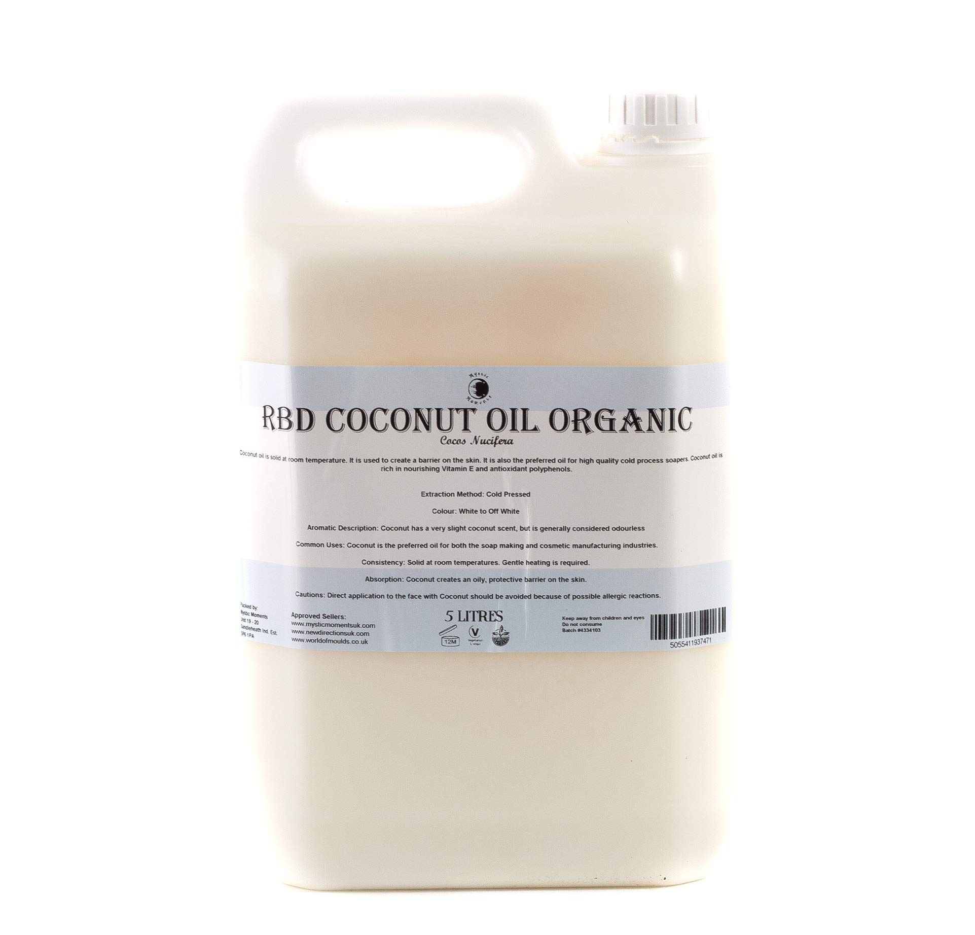 Mystic Moments Huile de support bio Rbd de noix de coco - 5 litres - 100 % pure