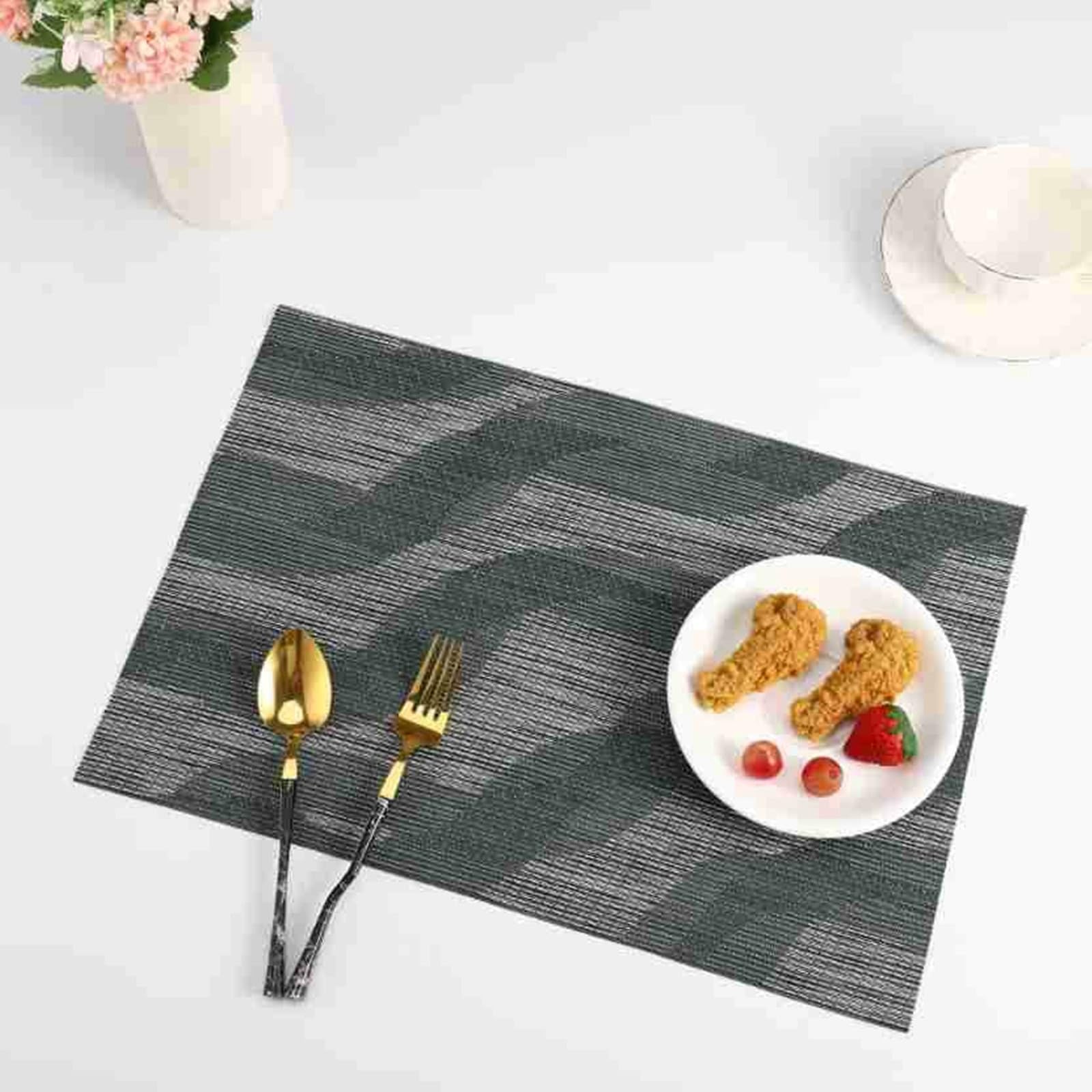 AMDXD Lot de 6 sets de table lavables vintage carrés 70 % PVC + 30 % PET - Style bohème - Jacquard avec motif ondulé - Résistant à la chaleur - Moderne - Vert - Pour la maison, la cuisine et l'hôtel -