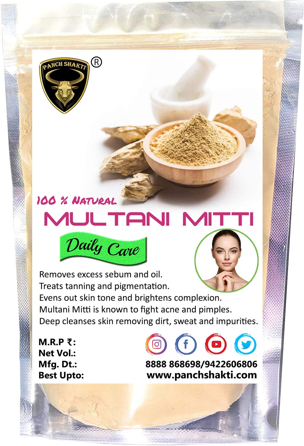 Multani Mitti 100% Natural Face Pack Powder for Face & Hair Care ...