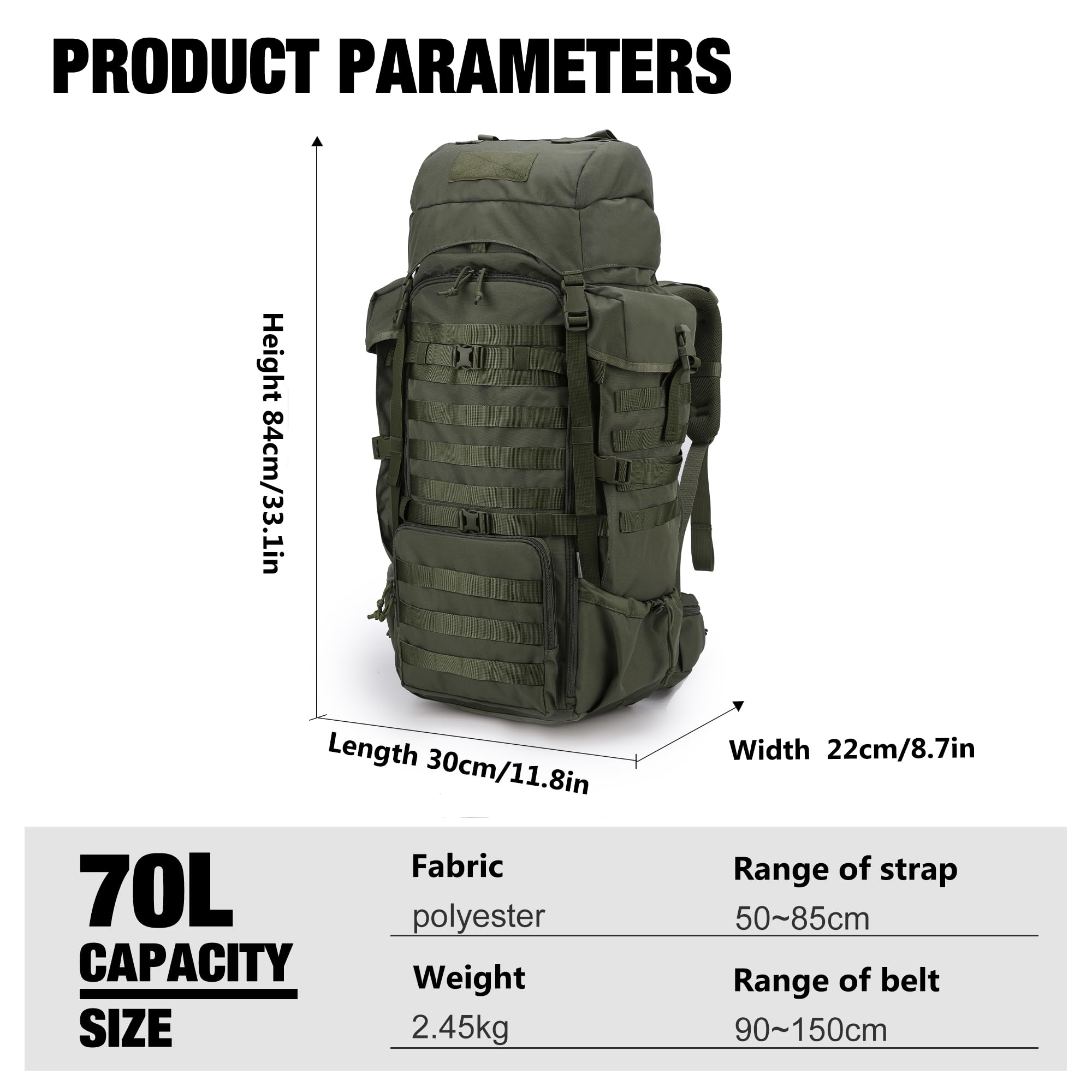 Mardingtop 70L Rucksack Wanderrucksack Trekkingrucksack Großer Taktischer Rucksack Herren mit Regenhülle Backpacking Rucksack für Camping Trekking Bergsteigen Outdoor Reise