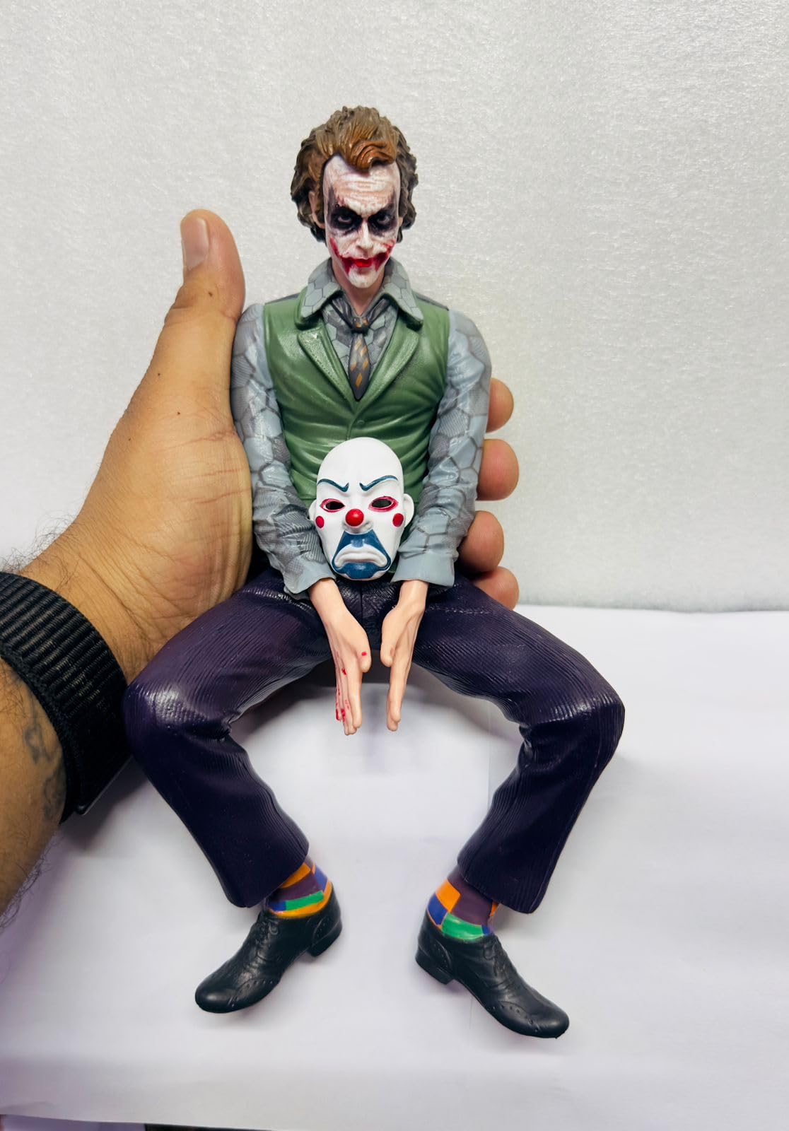 auto mt big joker character 24cm action figure sitting position car dashboard toy desk display comic villain with mask model statue for car interior exterior decor showpiece