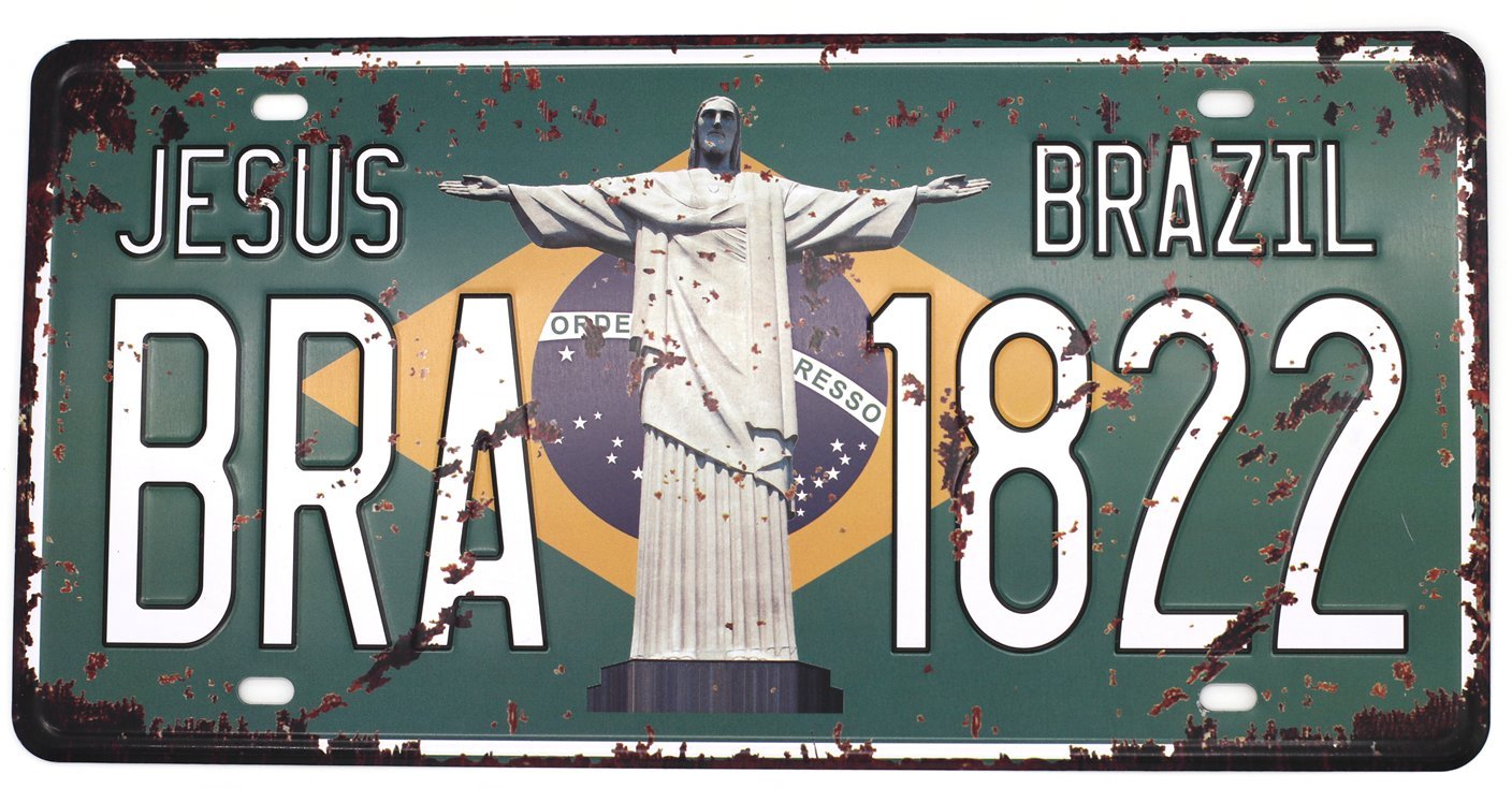 UOOPAI Jesus Brazil Bra 1822 Vintage Metal Sign Auto License Plate, Embossed Tag Size 6" X 12"