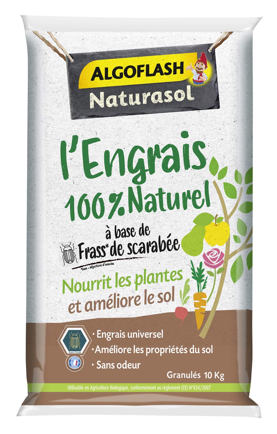 ALGOFLASH NATURASOL Engrais 100% Naturel à Base de Frass de Scarabée, 10 Kg, UAB*, ABIOFRAS10