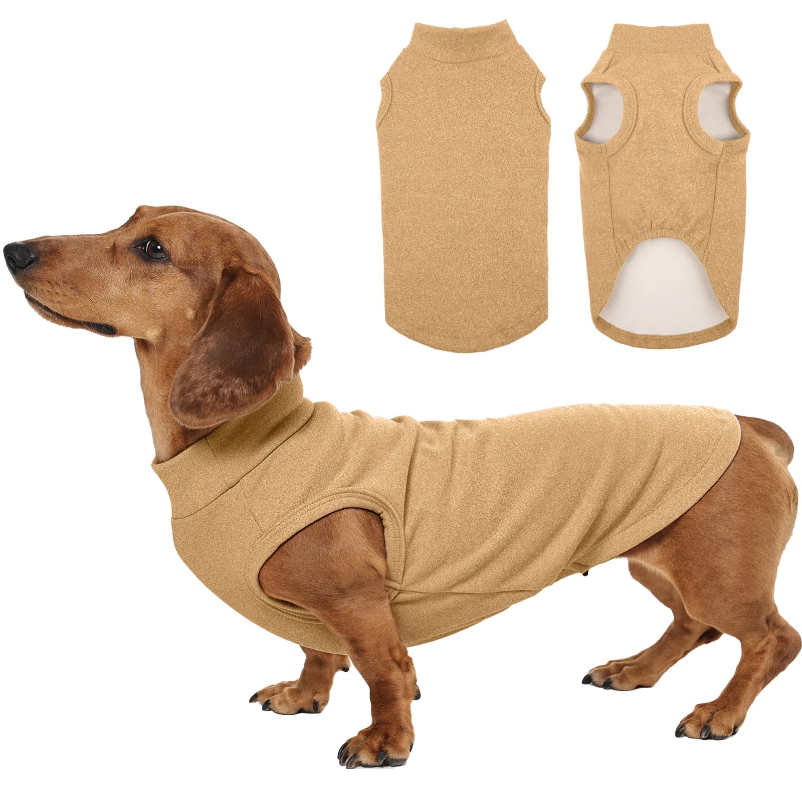 Soft Fleece Dachshund Sweater for Warmth, Khaki, Small