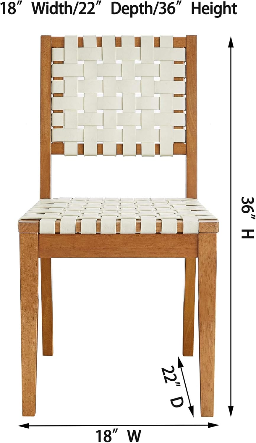  Brand – Rivet Faux Leather Woven Dining Chair with Wood Frame, Set of 2, 18"W, Light Beige - Chairs