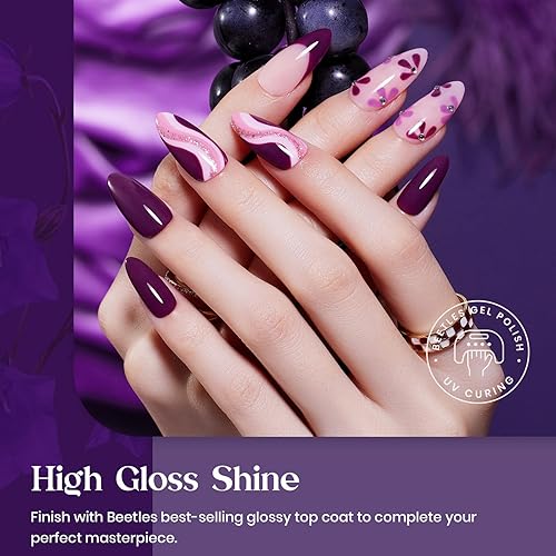 Miniatura 4 de Beetles - Juego de esmalte de uñas de gel morado y burdeos, esmalte de uñas de gel con purpurina, lámpara LED UV, kit de uñas de gel, arte de uñas