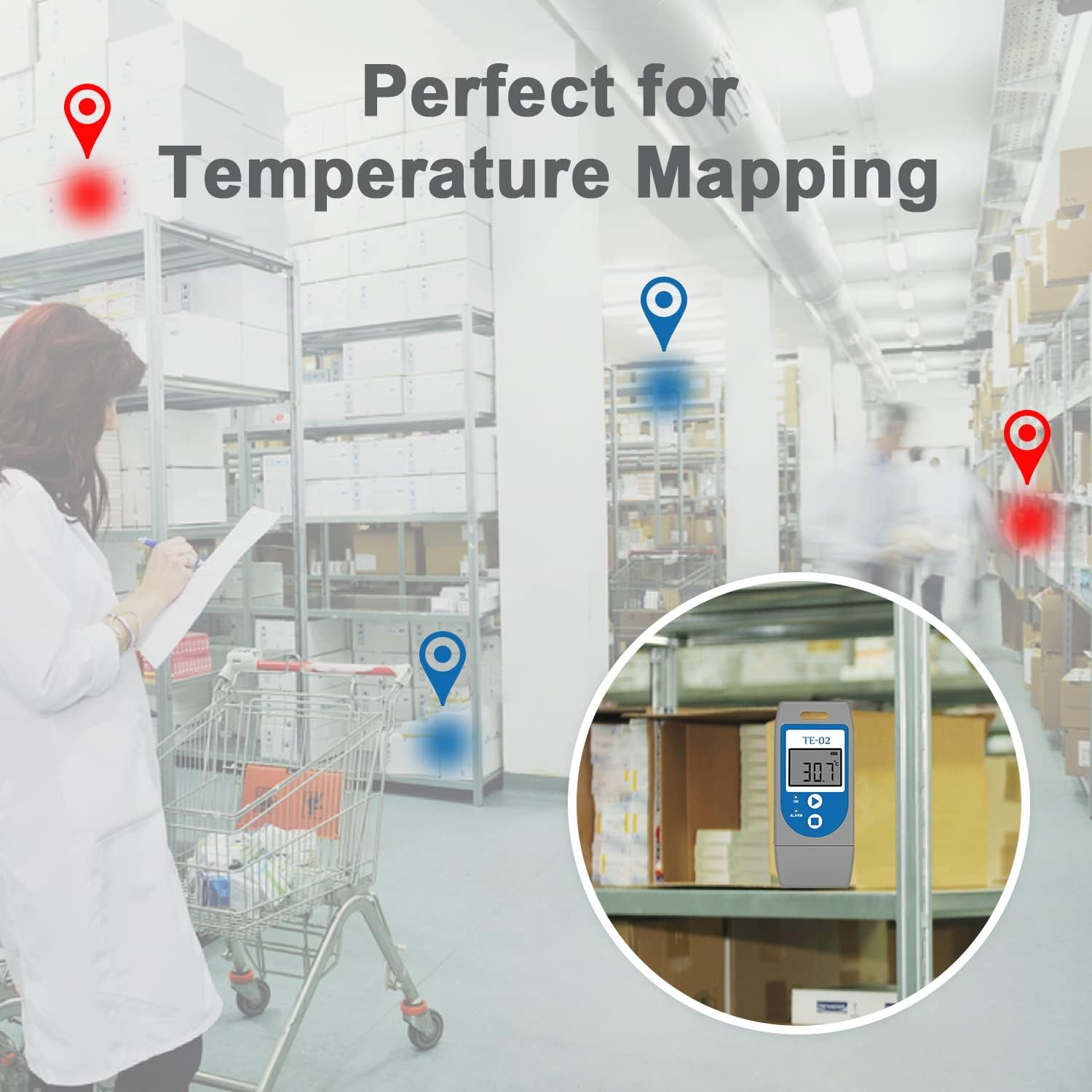 ThermElc TE-02 Temperatura Logger, Registratore di Temperatura per Monitoraggio Accurato e Conforme, Monitora Dati Temperatura Frigorifero di Laboratorio e Magazzino Frigorifero