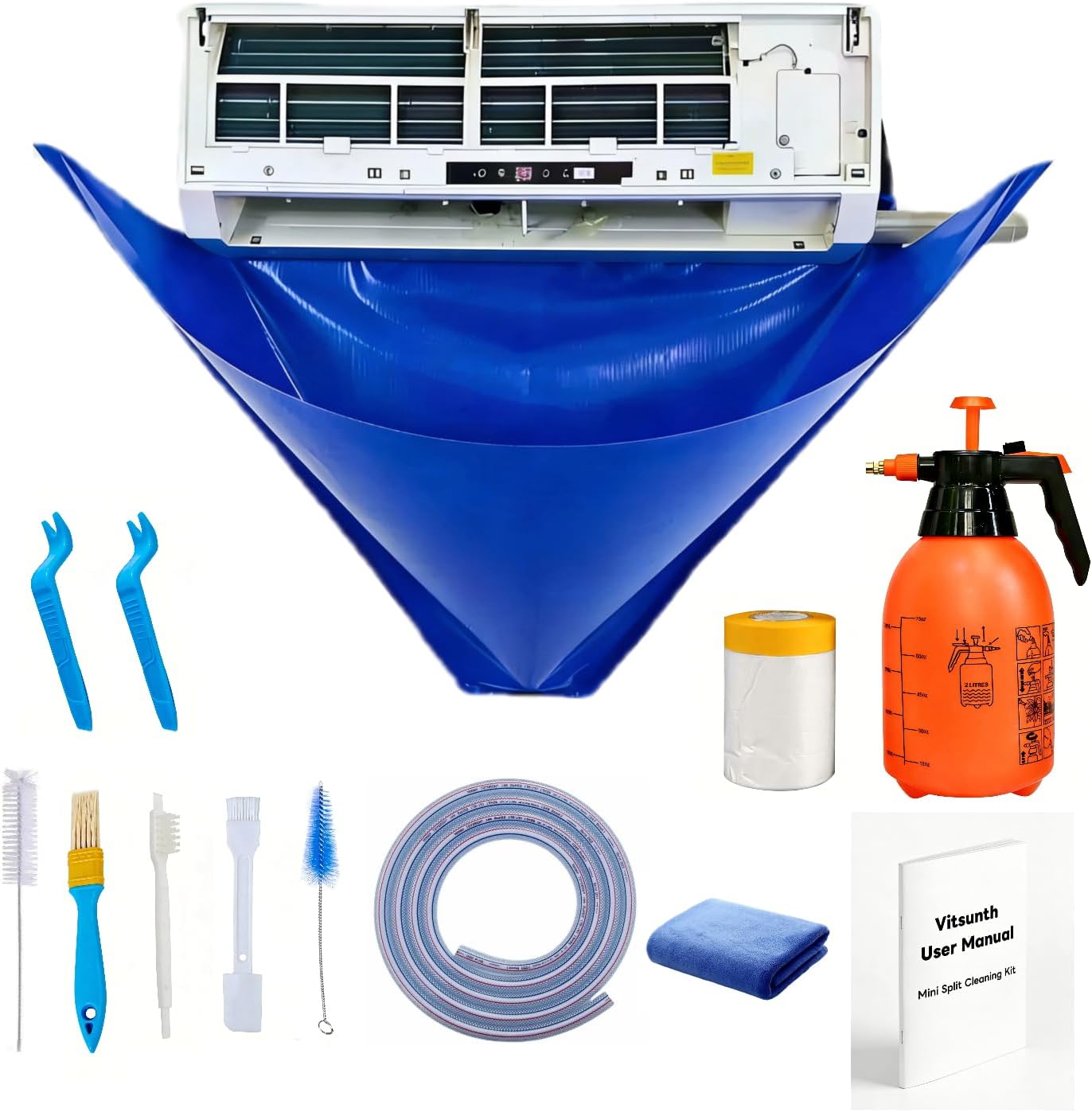 Vitsunth Complete Mini Split Cleaning Kit Bag with Sprayer for 9,000-12,000BTU / 27in-37in Ductless Split Unit Minisplit Cleaning Kit with Waterproof Wash Cover Bib and User Manual