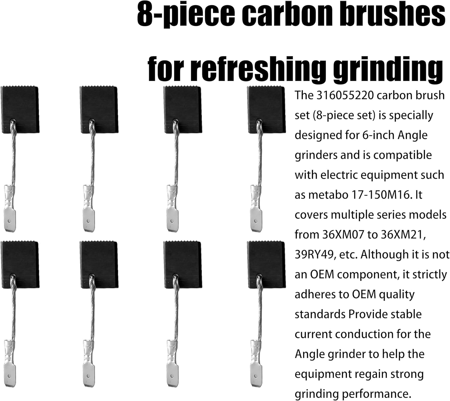 8Pcs 316055220 Carbon Motor Brush Set Material Graphite consumable brus for WEP 15-150 Angle Grinder,for Metabo 316055220 Power Tools Replacement Parts Fit Carbon Brush, Circular Saws,Wood Saws