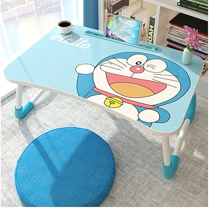 BRUSHFINCH Writing Homework Table Creation-Best for Kids, Doremon Cartoon Pattern Top Multipurpose Wooden Laptop Desk Bed, Study Table,Reading & Dining Portable Table Strong for Kids Boy & Girl-1 pcs.