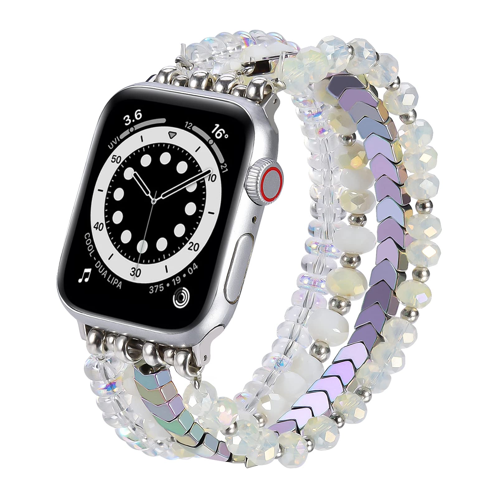 MOFREE Beaded Bracelet Apple Watch Band for Women 38mm 40mm 41mm 42mm, Elastic Stretch Women Strap Bands Compatible with iWatch Series 11/10/9/8/7/SE/6/5/4/3/2/1, Rose Gold for 5.3''-6.2'' Wrists — view 18