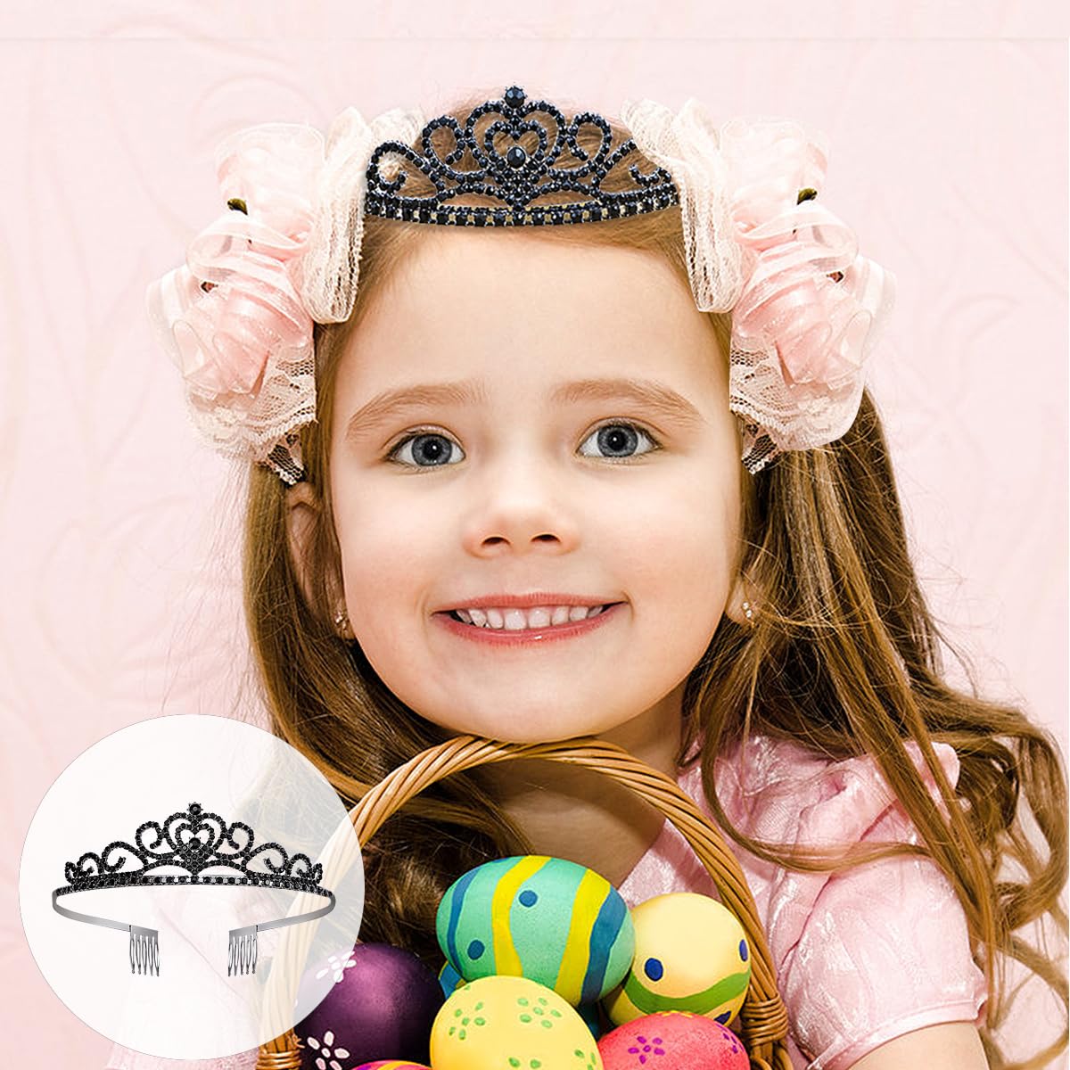 FERCAISH Tiara de cristal con peine para el pelo, Corona Nupcial Princesas, Diadema para boda, fiesta de cumpleaños, boda, desfile de graduación, color negro, 11,9*3.2cm, Diamante falso, Brillantes.