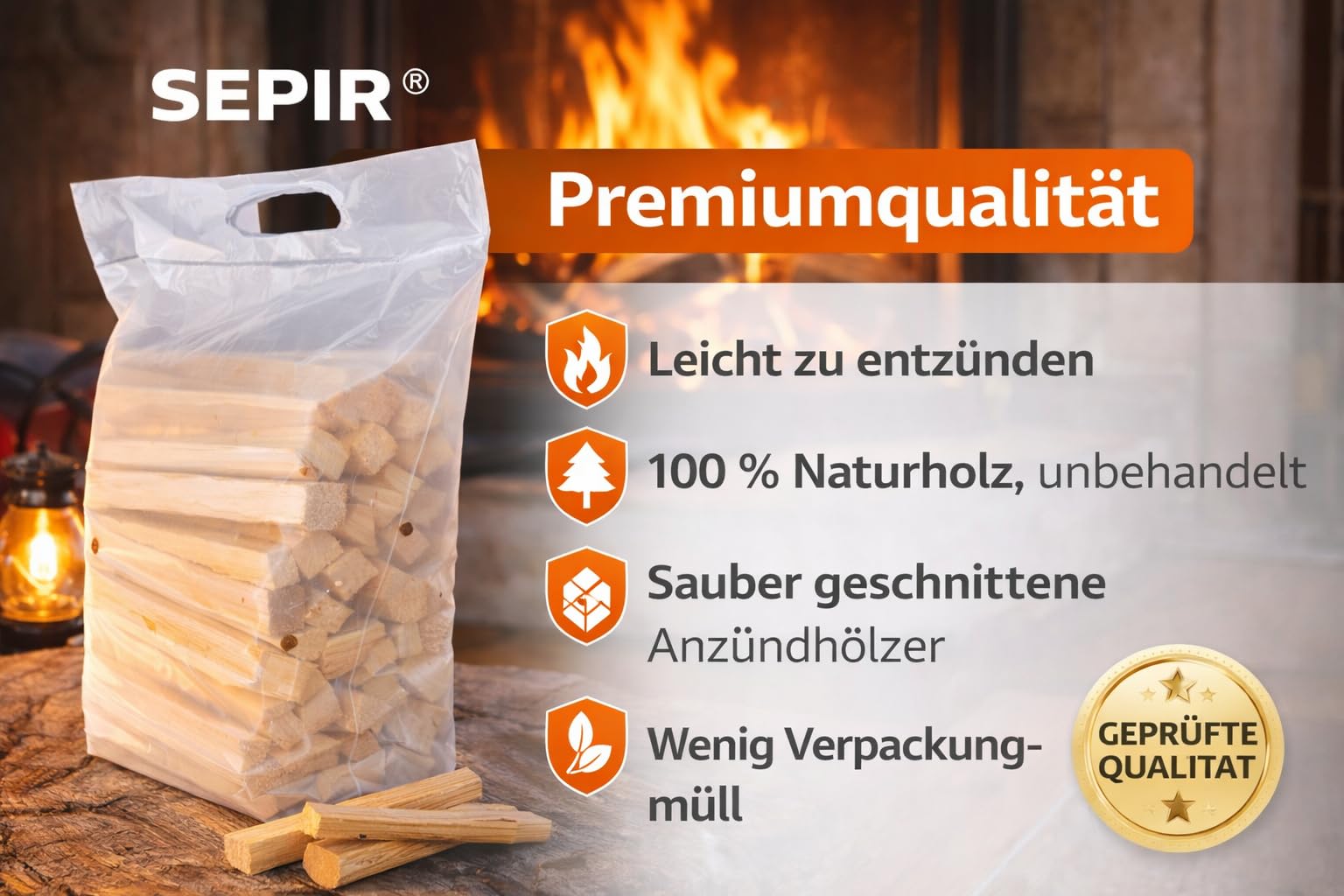 Anzündholz Kamin & Grill, 20,0 kg (8x2,5 kg), Kammergetrocknet, Kiefer & Fichte, Praktische Beutel mit Griff & Lüftung, für Kamin, Ofen, Grill & Feuerschale