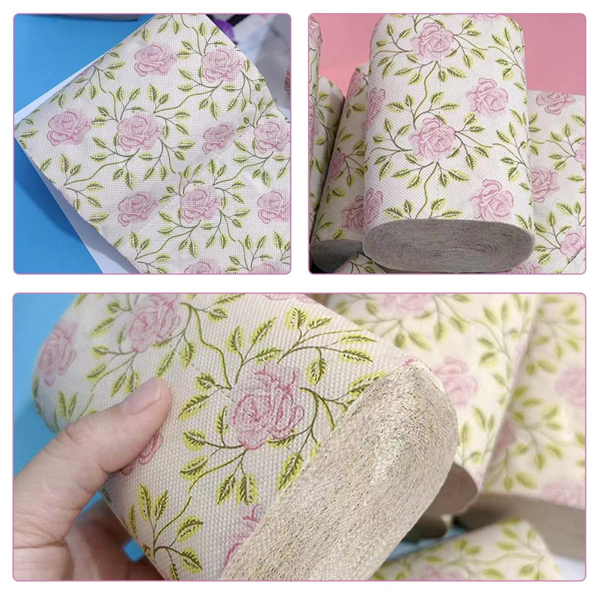 Carta Igienica in Pasta di Bamboo 10 Pezzi con Eleganti Decorazioni Rosa Stampa Durevole per Uso Domestico e Tavolo Pratico e Raffinato
