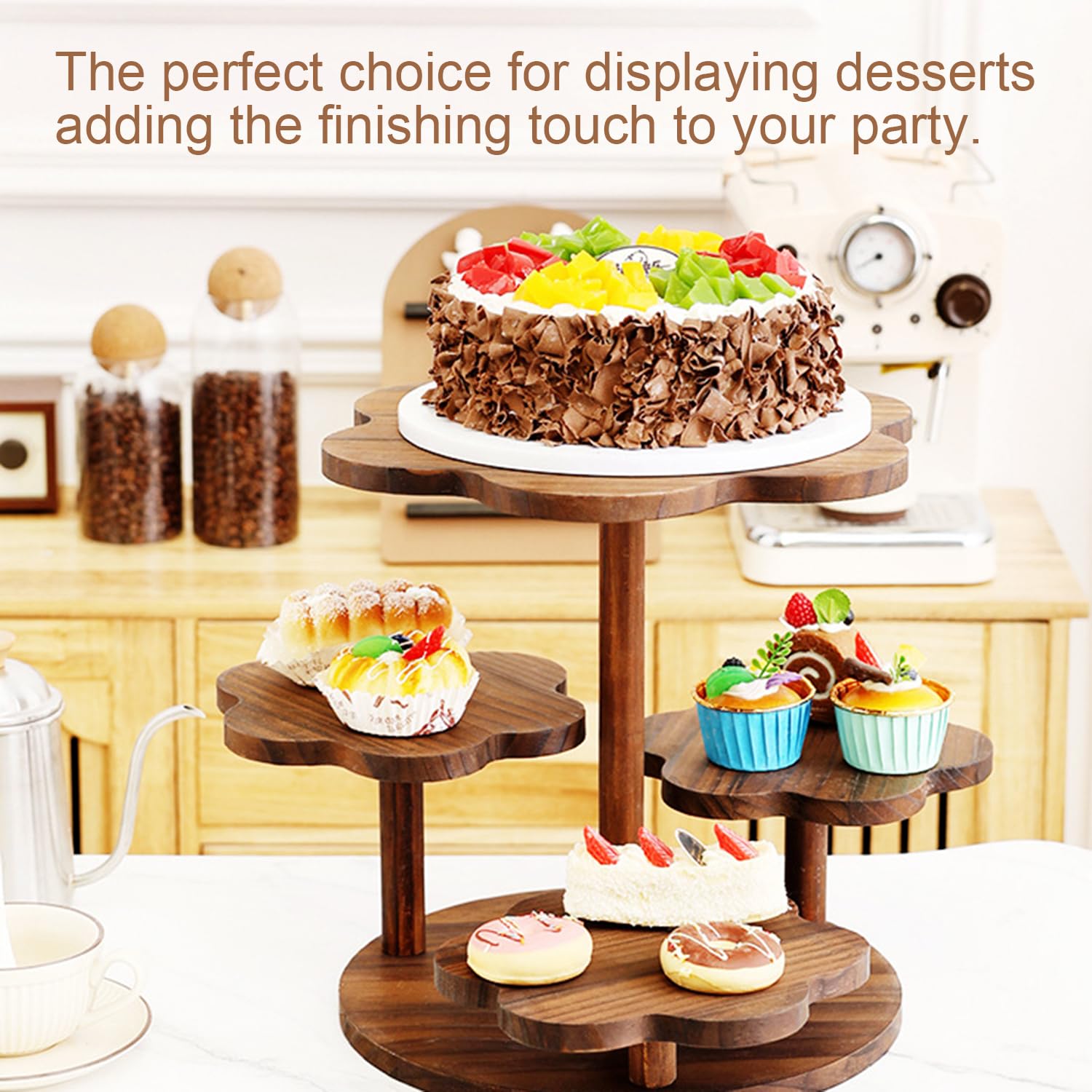 Alzata Per Cupcake a 4 Ripiani In Legno,Supporto Per Cupcake Da Dessert,Usato Come Fruttiera a Piani o Vassoio,Per Feste,Matrimoni,Sagre,Tè Pomeridiano ,Feste a Casa