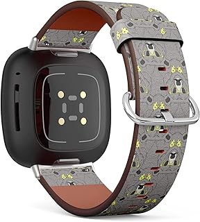 CJBROES Replacement Leather Watch Band, Compatible with Fitbit Versa 3 and Fitbit Sense of Wristband Bracelet Accessory - Animal Bear Hipster