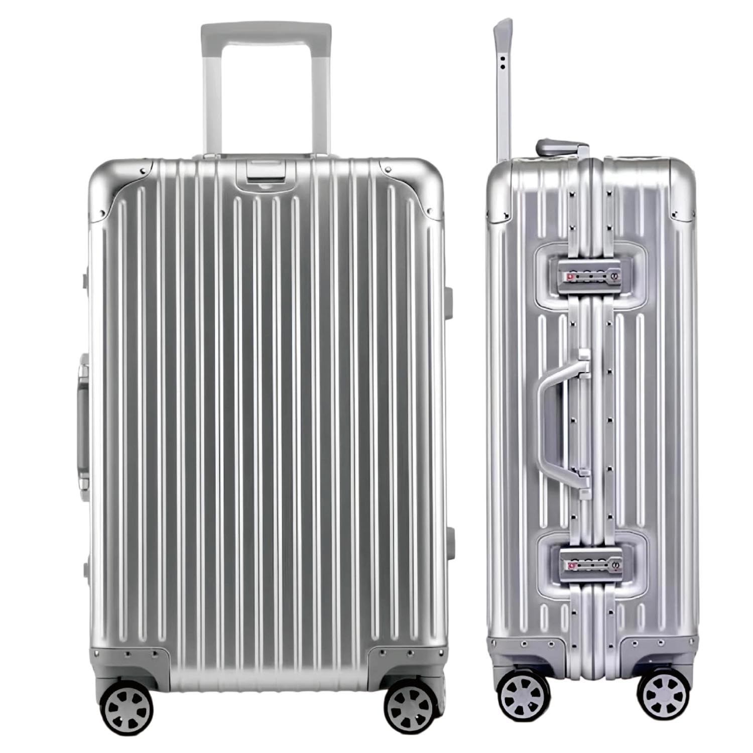 Aoliwei Valigia da Stiva 24" 100% Alluminio, Argento, Senza Zip, TSA