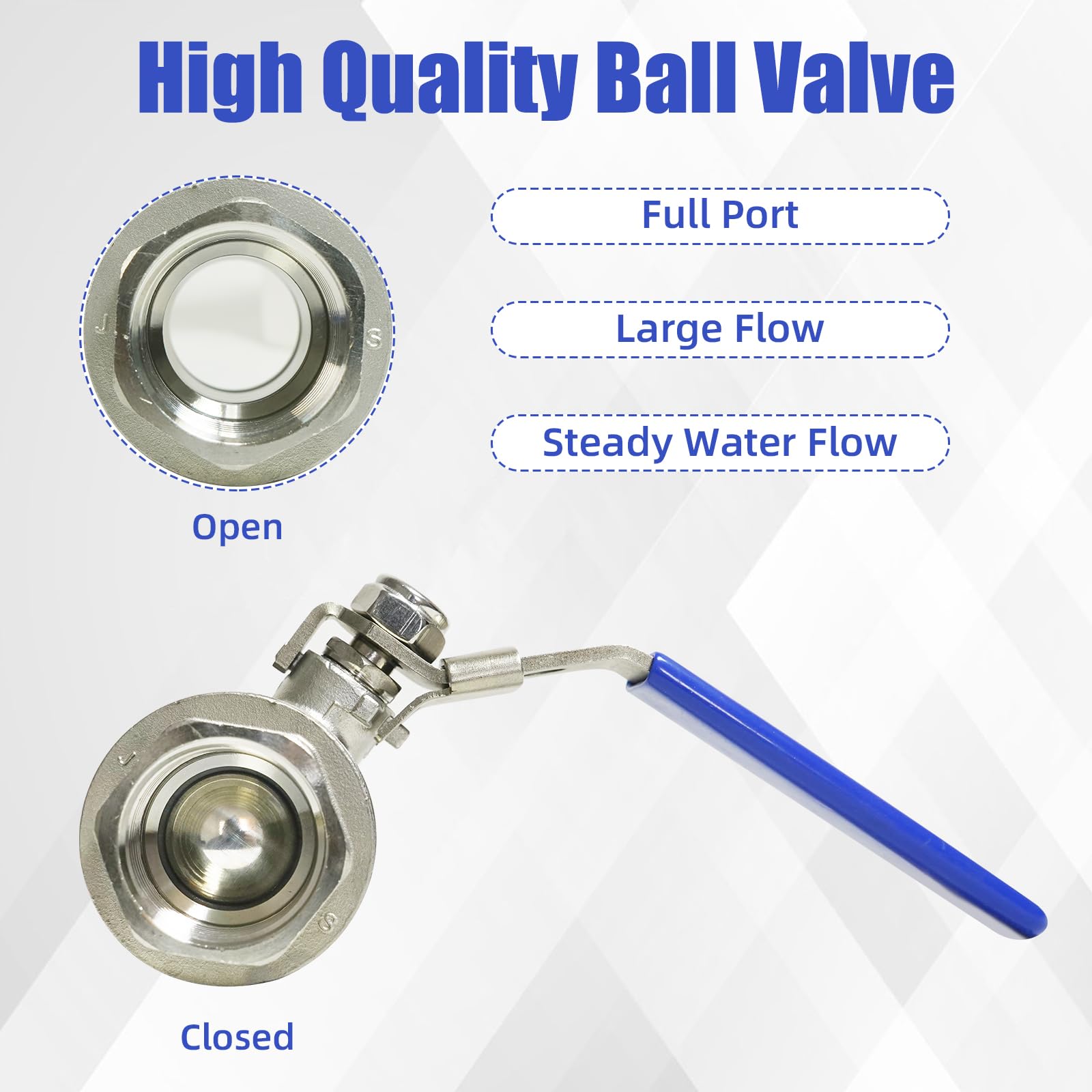 Paquete de 2 válvulas de bola NPT hembra de acero inoxidable 304 de 2 pulgadas, válvula de bola de puerto completo, válvula de cierre de 2 pulgadas para agua, aceite y gas con dispositivo de bloqueo,