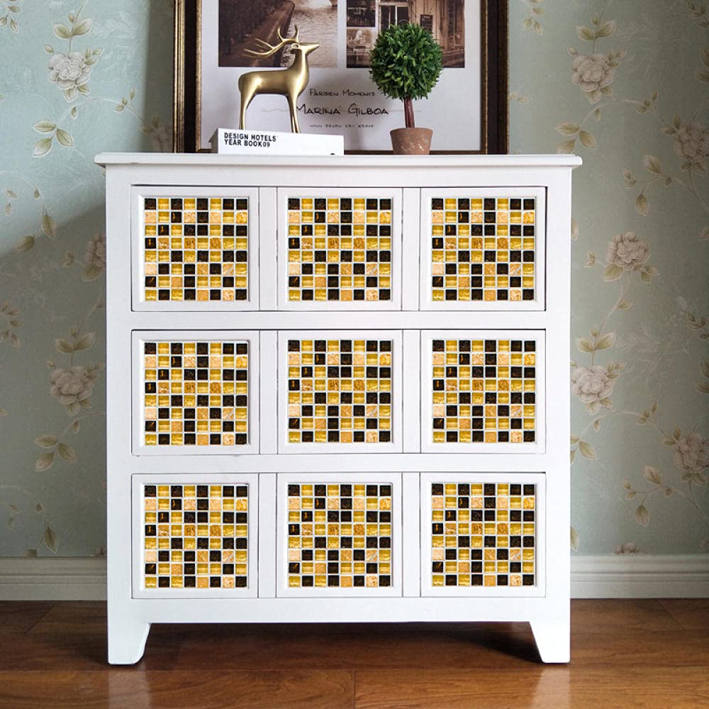 Tile Stickers Golden Black Plaid Stick on Tiles PVC for Kitchen Heat Resistant Bathroom Waterproof Self Adhesive Walls Peel and Wallpaper 20x20cm