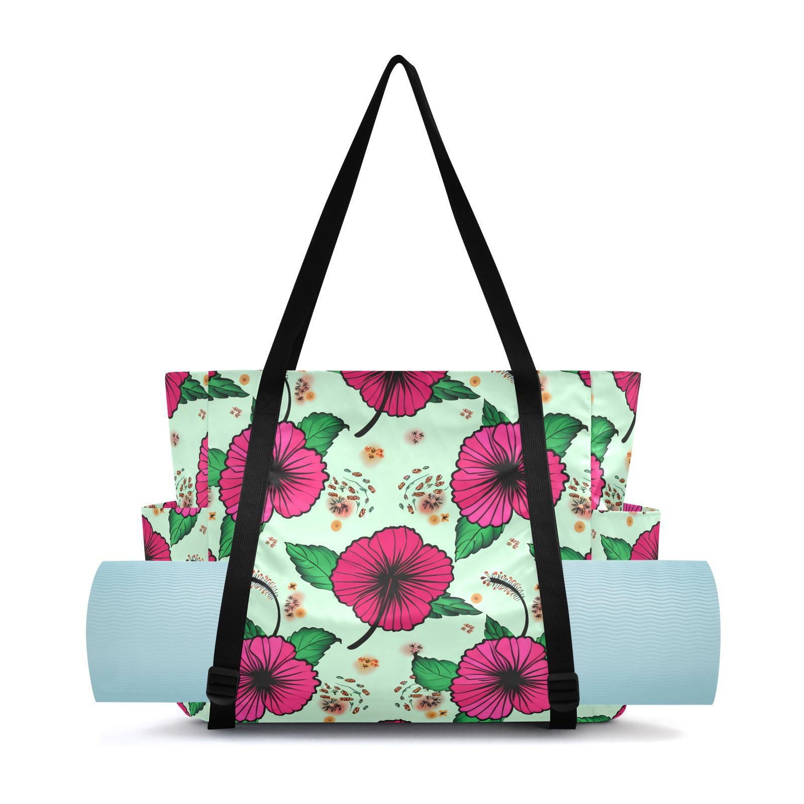 Lxqimora Hibiscus Green Leaves Green Yoga Mat Bag for Women Water-Resistant Gym Bag with Yoga Mat Holder Tote Bag for Yoga Pilates Travel Gym