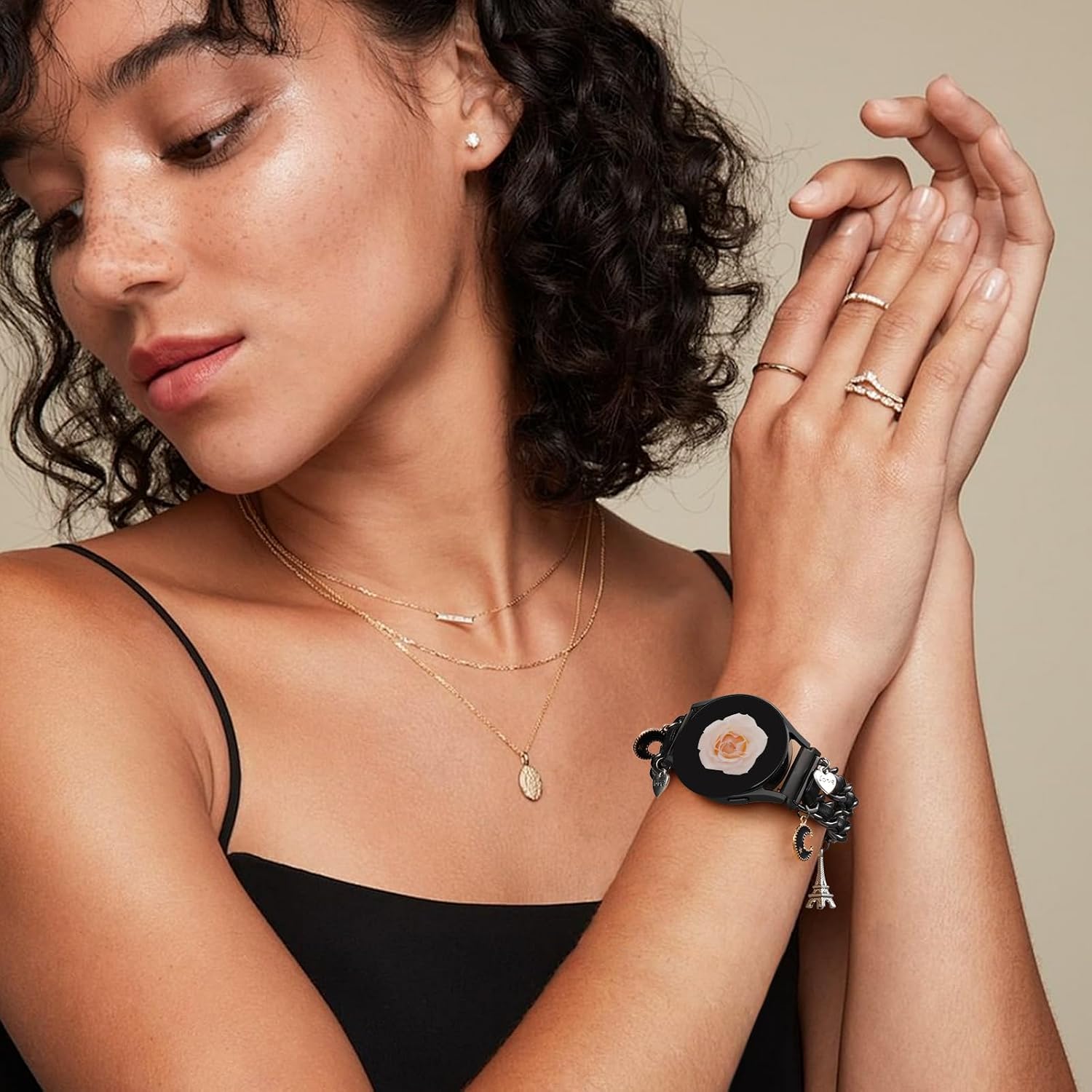 Stylish Metal Band Compatible with Samsung Galaxy Watch 7 Band/FE 6 5 4 40mm 44mm,Galaxy Active 2, 20mm Watch Strap Pretty Chain with Cute Decorative Charms Accessories for Samsung Watch Bands Women image 2