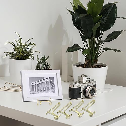 Miniatura 5 de Tatuo Paquete de 4 soportes de placa para exhibición, soporte de placa dorada de 4 pulgadas, soporte de fotos de caballete de hierro para decoración