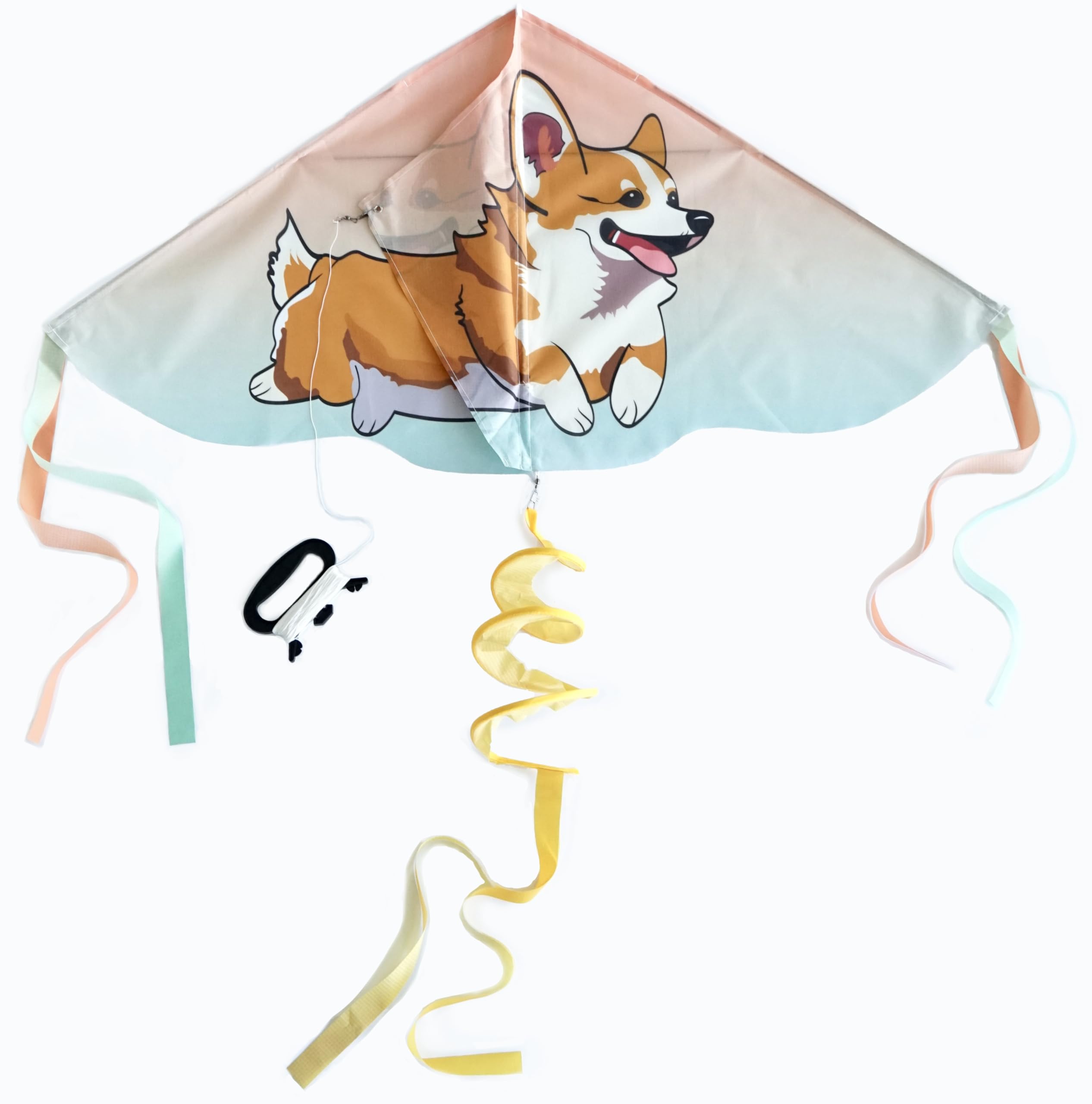 Lil' KenKenCorgi Delta Kite for Kids & Adults, Easy to Fly Kite with Bright Spiral Tail. Quick & Easy Assembly with 25ft Kite String and Storage Bag.