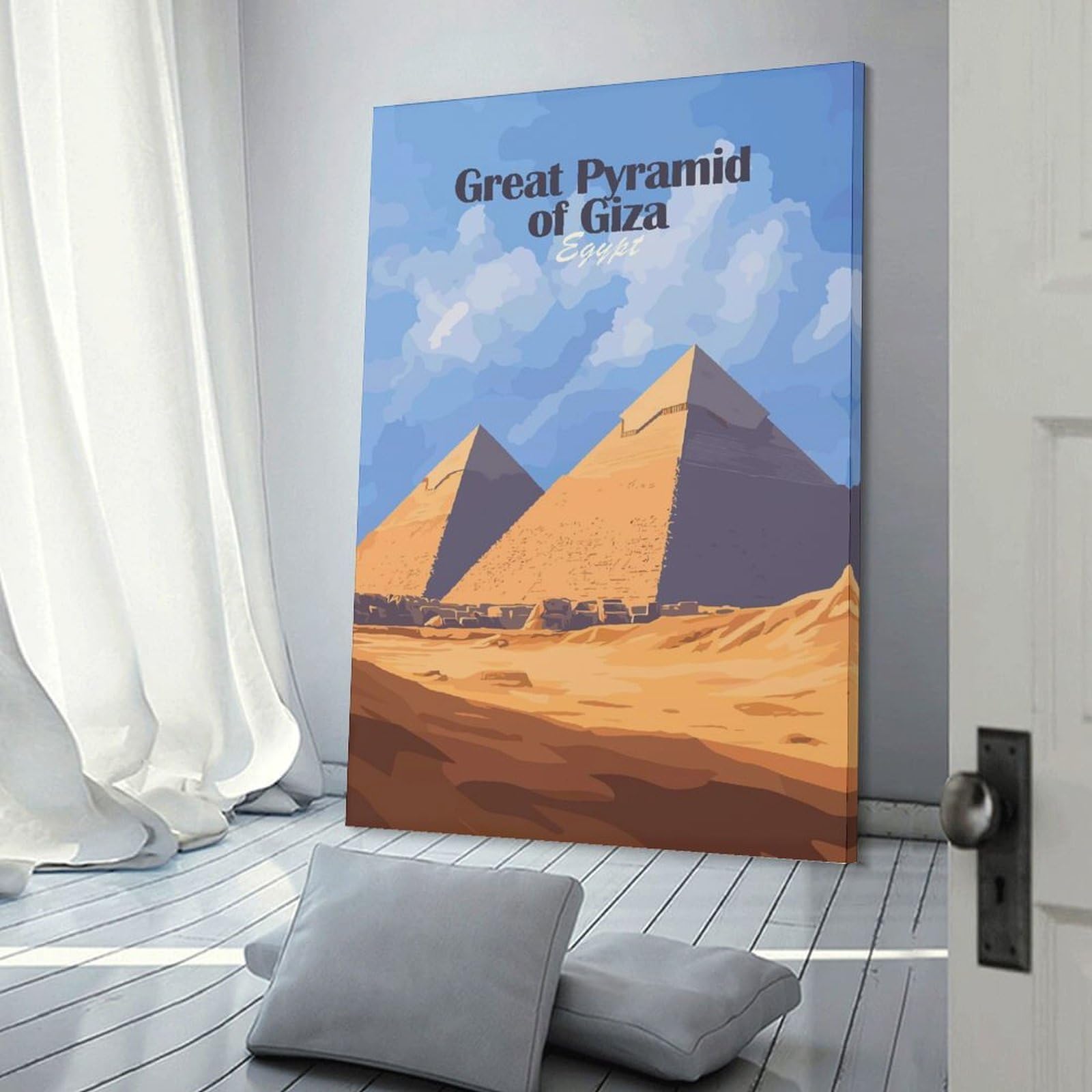 Junmoney Canvas Art Print Great Pyramid of Giza, 20x30inch(50x75cm), for Calm Bedrooms, Home Corners Or Flats, A Warm Accent for Relaxed Interiors