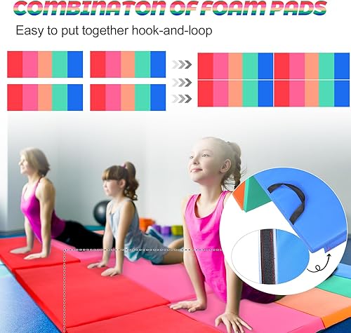 Miniatura 6 de Alfombrilla de gimnasia plegable con asas de transporte, resistente y plegable, ligera, portátil, para niños, ejercicio, gimnasio, entrenamiento