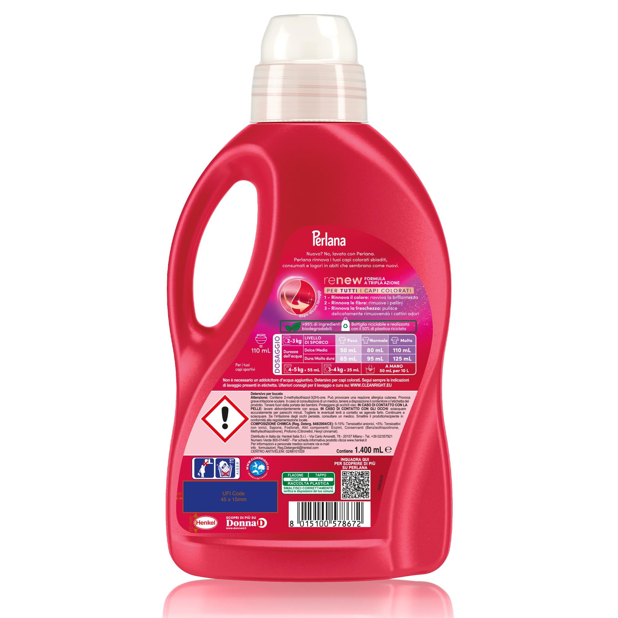 Perlana Detersivo Colorati (8 confezioni da 28 lavaggi), Detersivo lavatrice liquido per tutti i capi colorati, Detersivo colorati per pulizia delicata e colori e fibre rinnovati