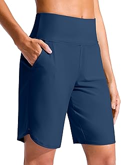 Women's 9" Long Swim Board Shorts High Waisted Quick Dry Beach Swimming Shorts for Women with Pockets Liner