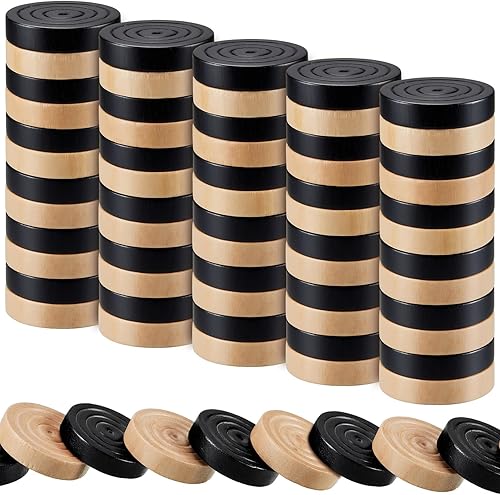 Skylety 72 piezas de damas de madera de 1.06 pulgadas, solo apilables, en bolsa de almacenamiento con cordón para backgammon (color madera, negro)