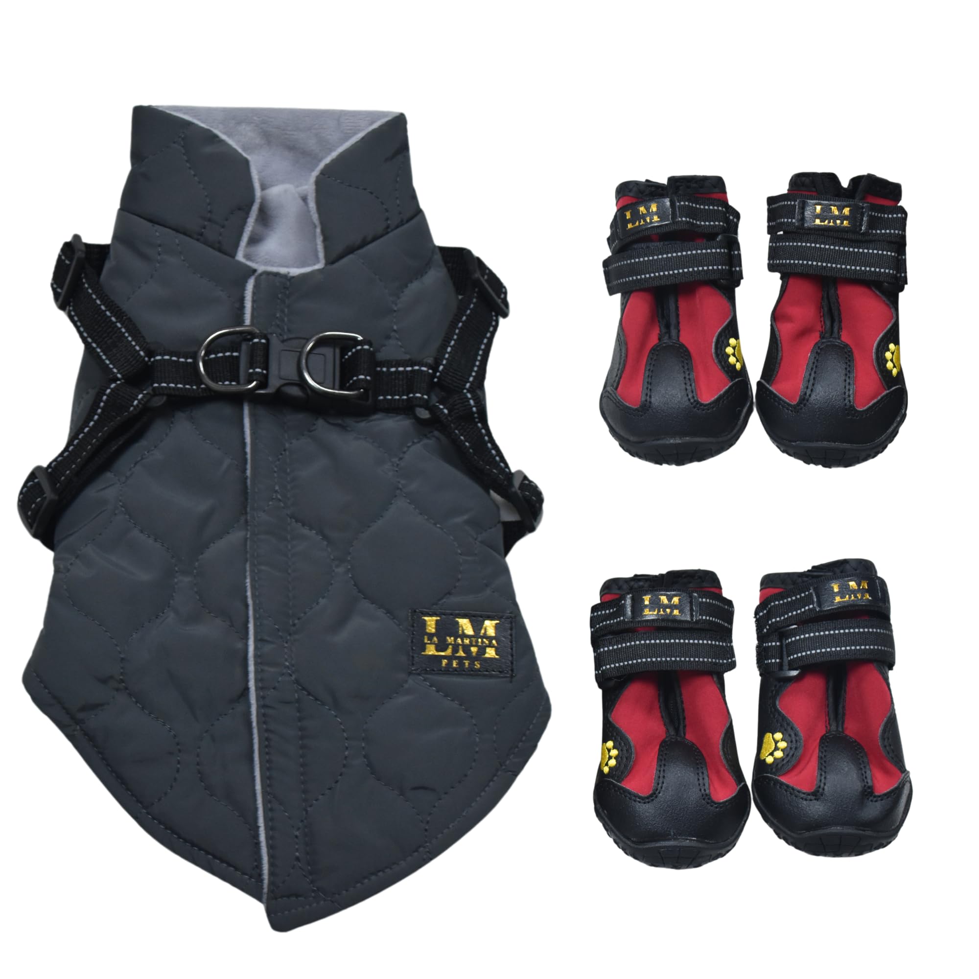La Martina Pets. Comfort, Style, Protection, Pack Boots, Jacket, for Dog, Non-Slip and Waterproof, at an Incredible Price. (Grey, Small)