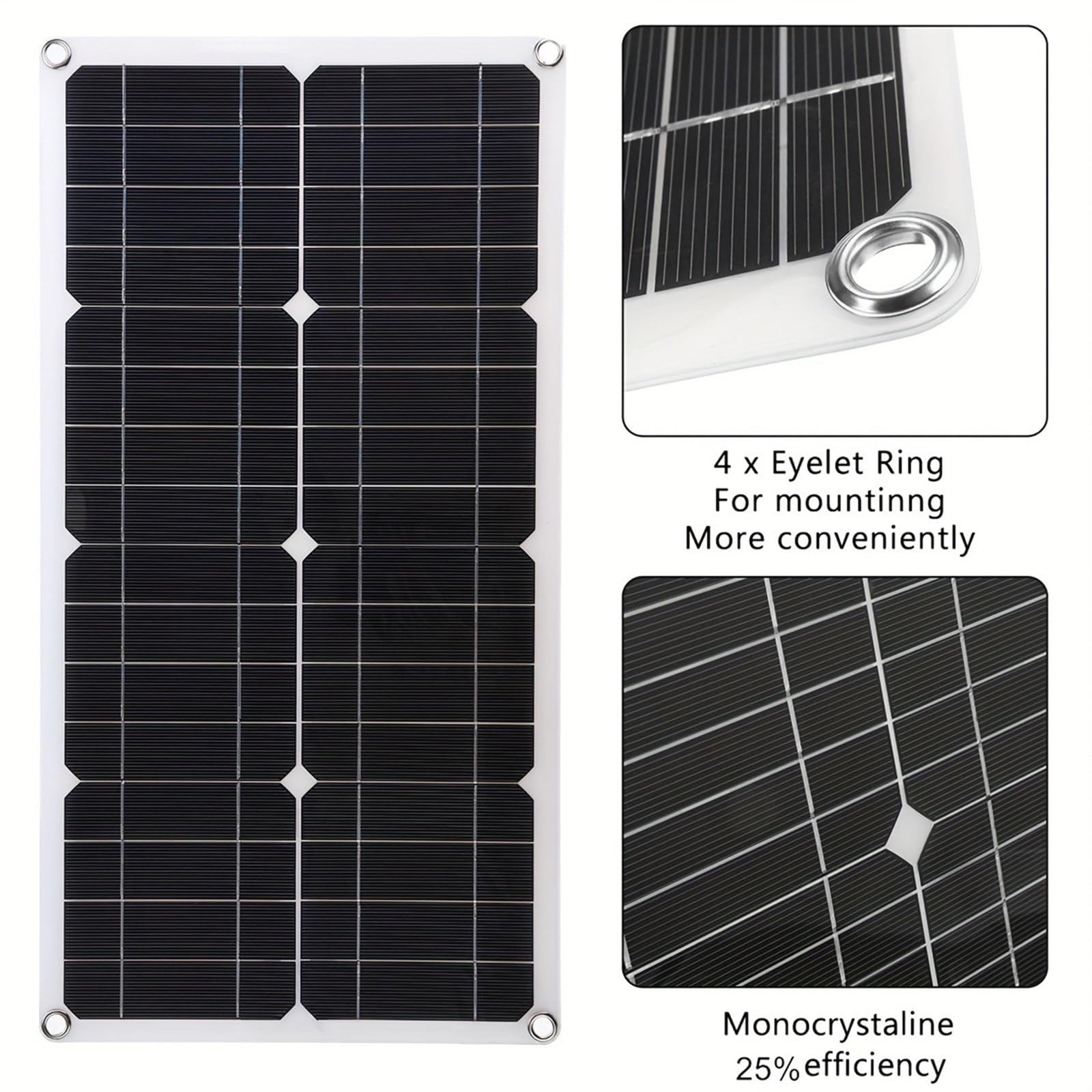 Kit De Panel Solar De 50W, 2 Módulos Solares Monocristalinos Flexibles De 25W (5/12/18V), Módulo Fotovoltaico Con Controlador De Carga De 30A, Para El Hogar Y Camping.