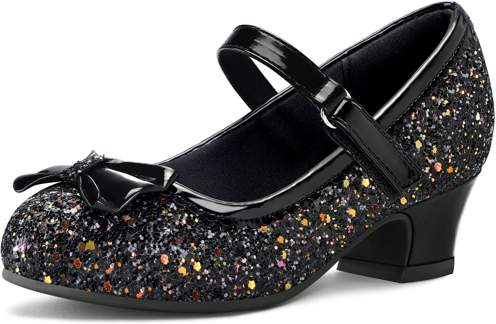 Girl's Dress Shoes Mary Jane Glitter 1.5 in Low Heel Wedding Party Princess Shoes for Toddler/Little/Big Kids