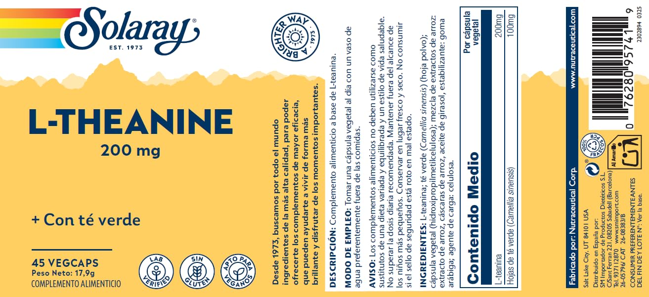 Nutricosmetics - Solaray L Theanine 200 Mg 45 Vcaps
