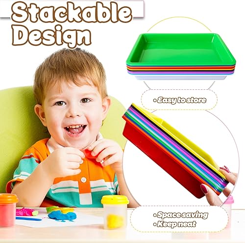 Vista 18 de Paquete de 10 bandejas de plástico para arte: bandejas sensoriales de 8 colores para manualidades y proyectos de bricolaje para niños