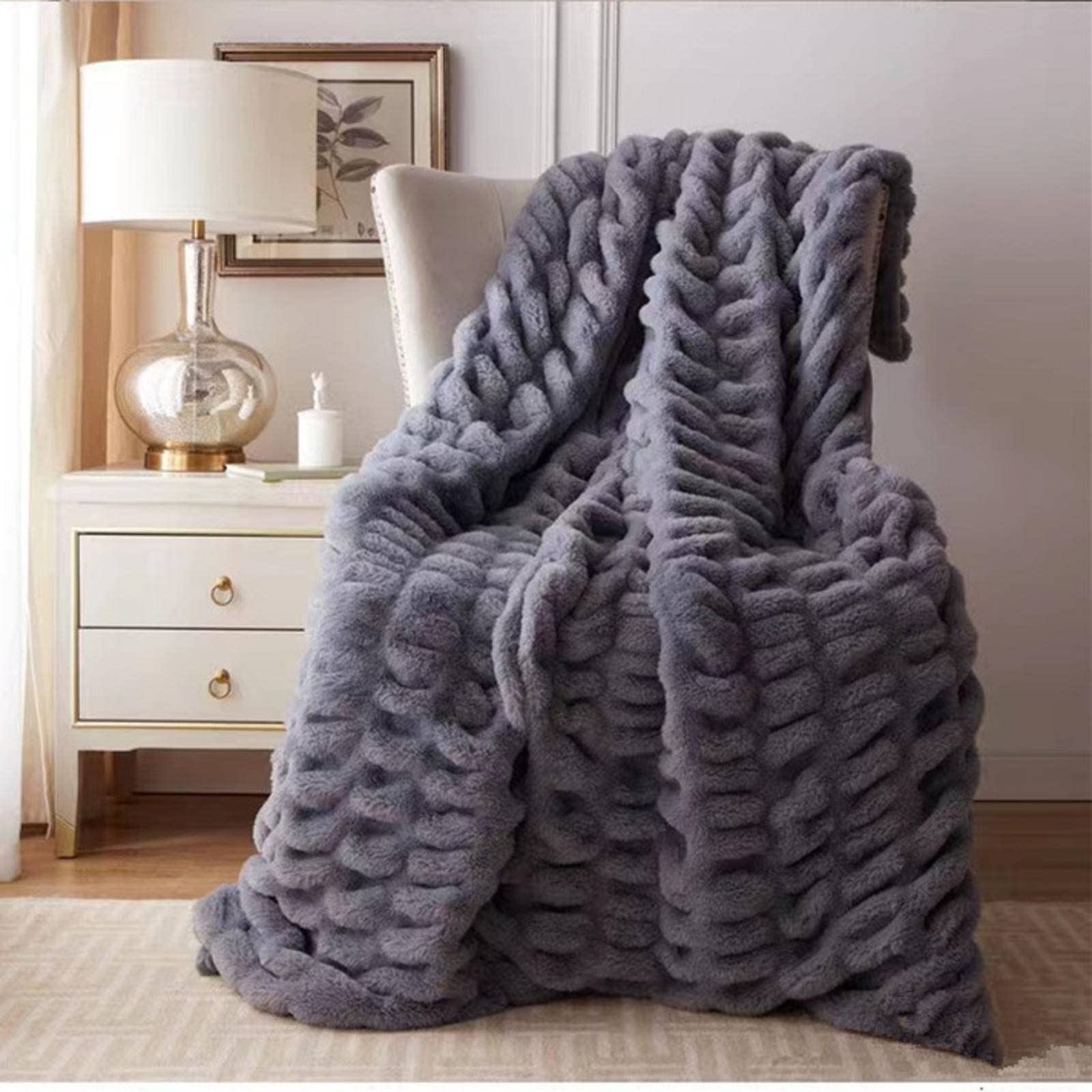 Cozy Bubble Rabbit Coperta Delicato sulla Pelle Piumino per Inverno Leggero Divano Lusso Morbido Bayeta Coperta Casual Coperta per il Massimo Comfort