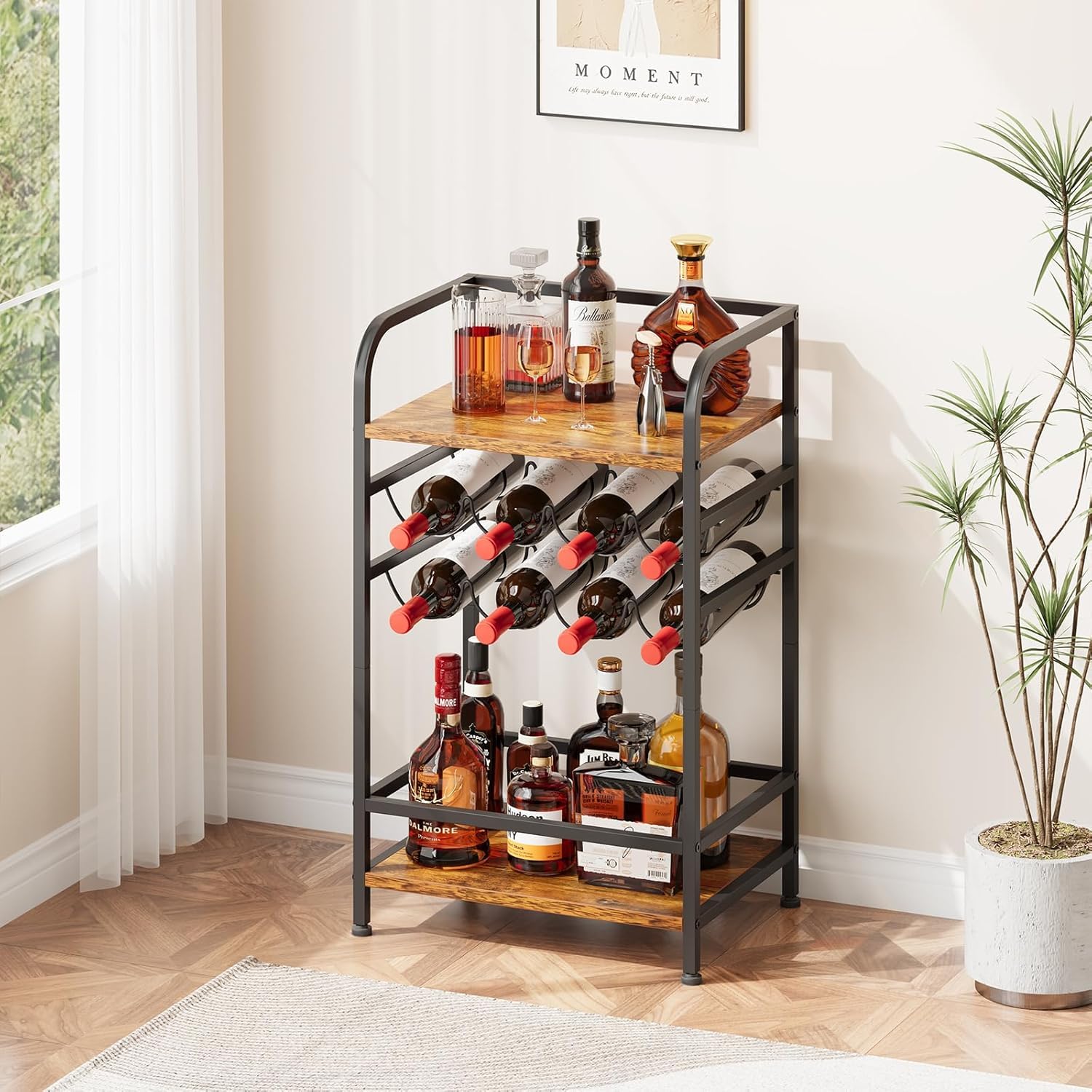 Dripex Étagère à vin à 4 étages - Petite étagère à Bouteilles pour 8 Bouteilles - Porte-Bouteilles autoportant avec Plateau de Table - pour Cave, Bar et Salle de Rangement -43 x 30 x 75 cm