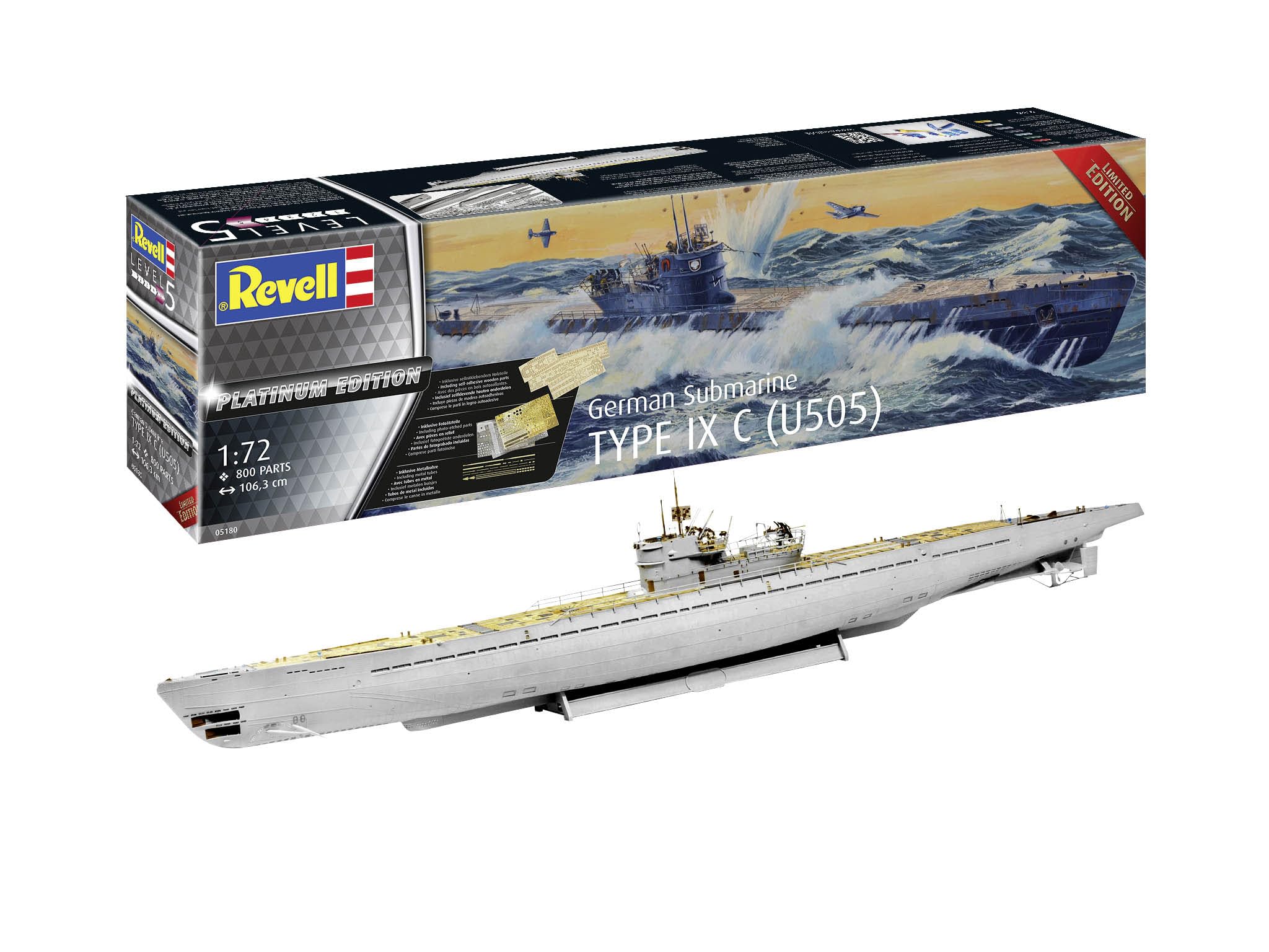 Revell 05180 German Submarine Type IX C/40 Platinum Edition 1:72 Scale Unbuilt/Unpainted Plastic Model Kit