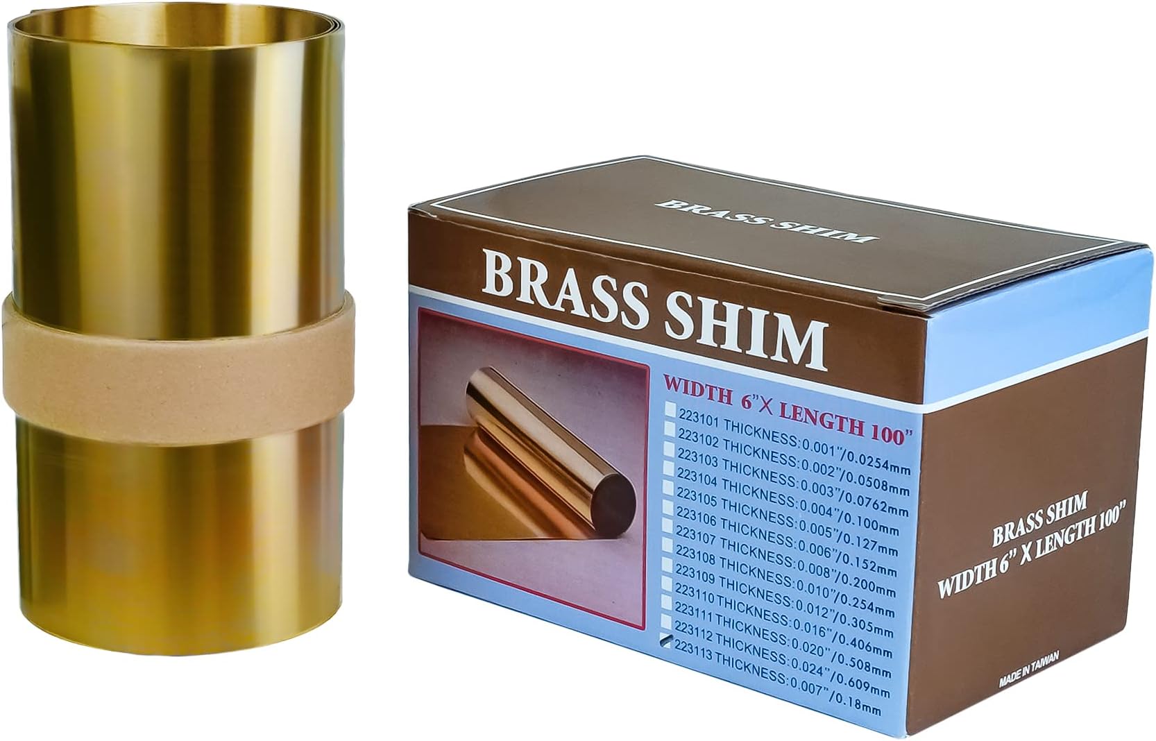 JAVIKA 0.008 x 6 x 100 (inches) Brass Shim Stock Roll, Half Hard, Cold Rolled, CDA 260 Brass Alloy for Hardware and Machine Maintenance, DIY Projects, Jewelry, Crafts, Electrical