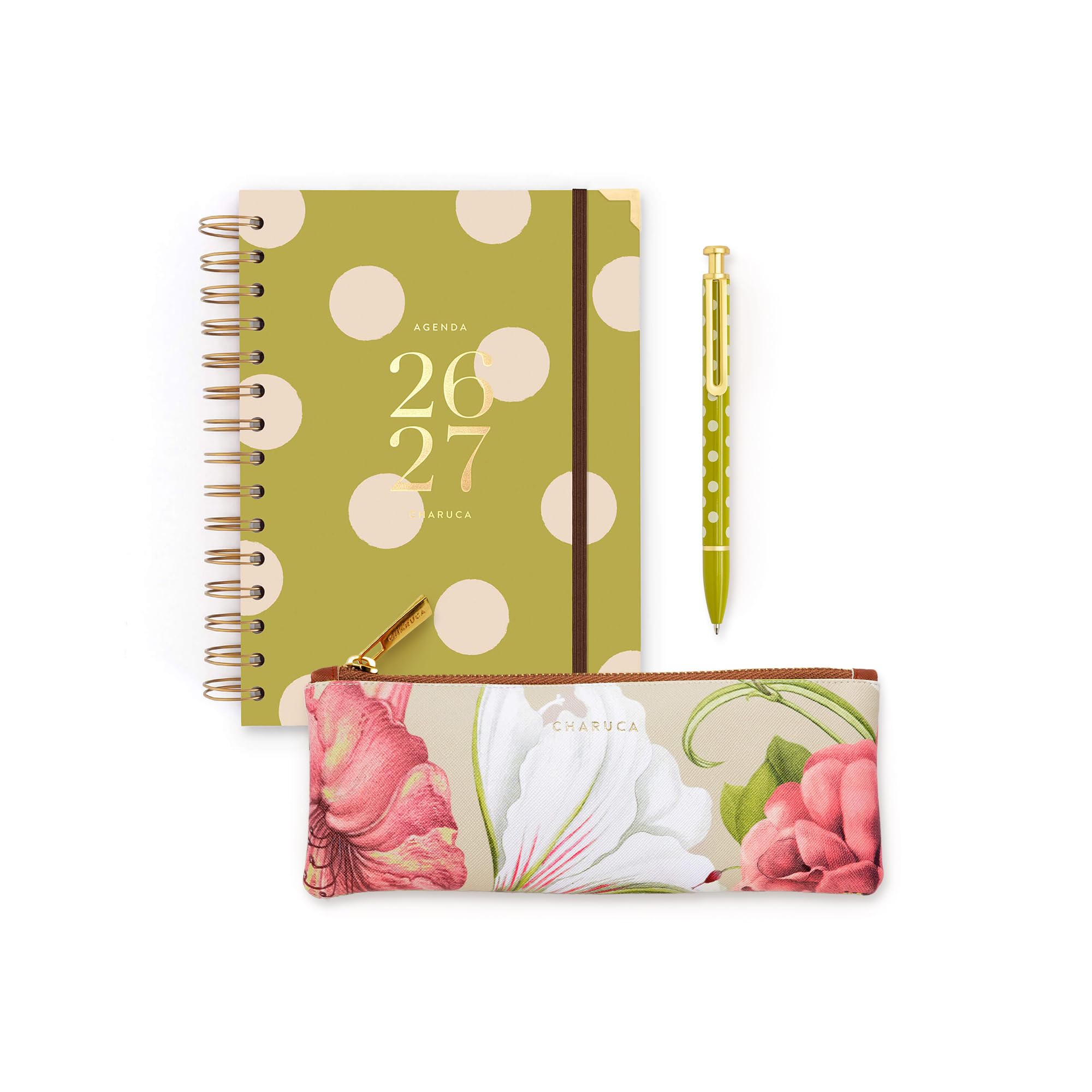 Pack Charuca : Agenda Dreams 2026-2027 Tamaño Mediano (Formato a elegir) + Estuche Colección a (modelo a elegir) + Bolígrafo de Diseño de REGALO - Hecho en España