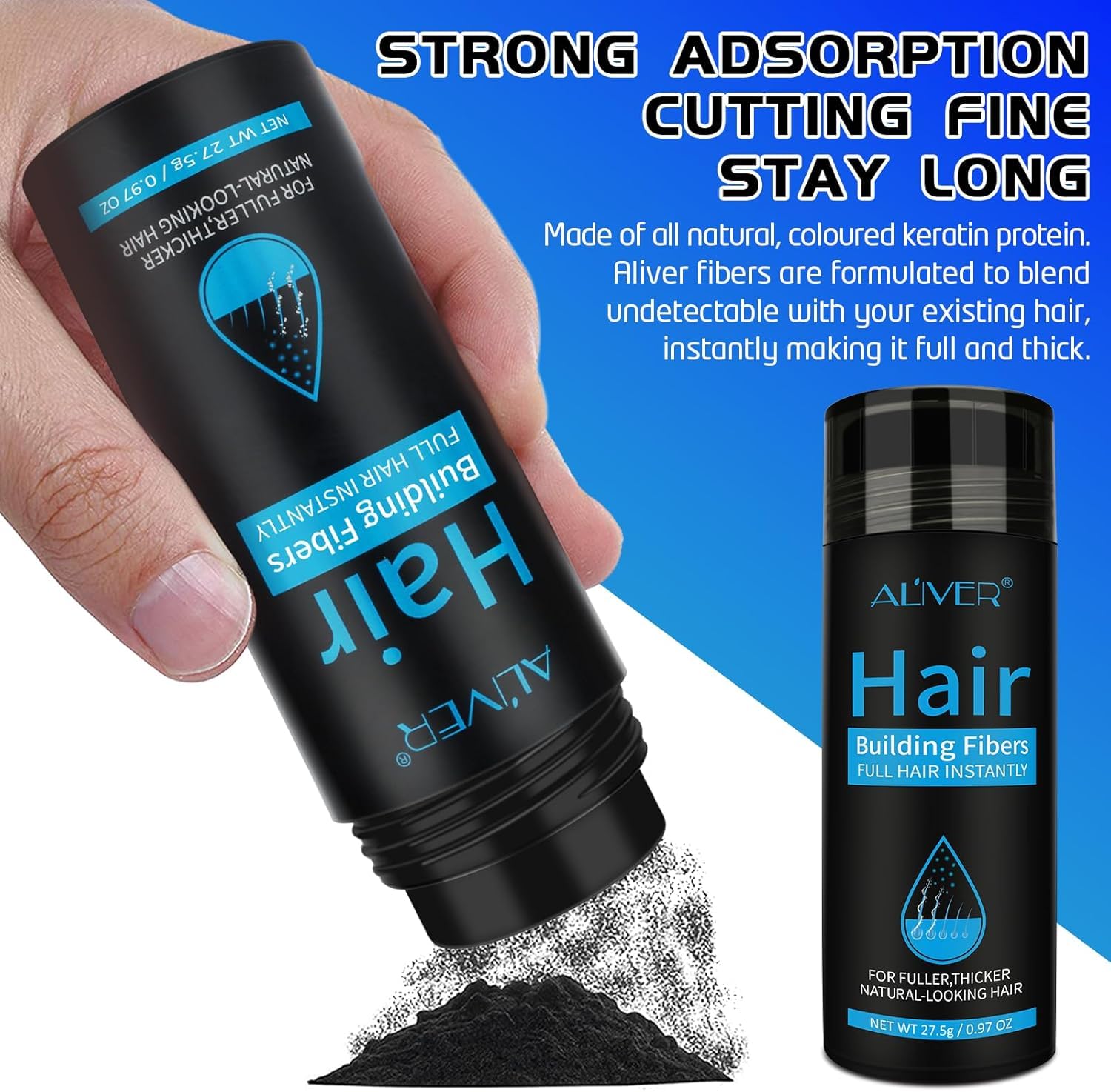 Fibre Capillaire Noir, Fibres Capillaires avec Applicateur en Spray - Densificateur de cheveux Hair Loss Concealer Professionnelle Poudre Spray pour Augmente le Volume (Noir)