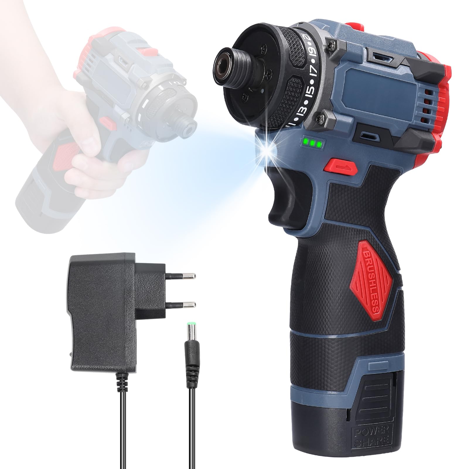 Tournevis électrique multifonction 16,8 V, couple de 45 Nm, moteur sans balais, tournevis pratique pour appareils ménagers, installation de meubles, réparation d'électronique automobile