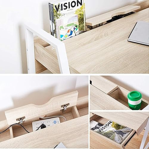 Miniatura 4 de KARMARS PRODUCT Escritorio de madera para computadora, mesa de escritura, estación de trabajo, estudio, muebles de oficina en casa con dos cajones,