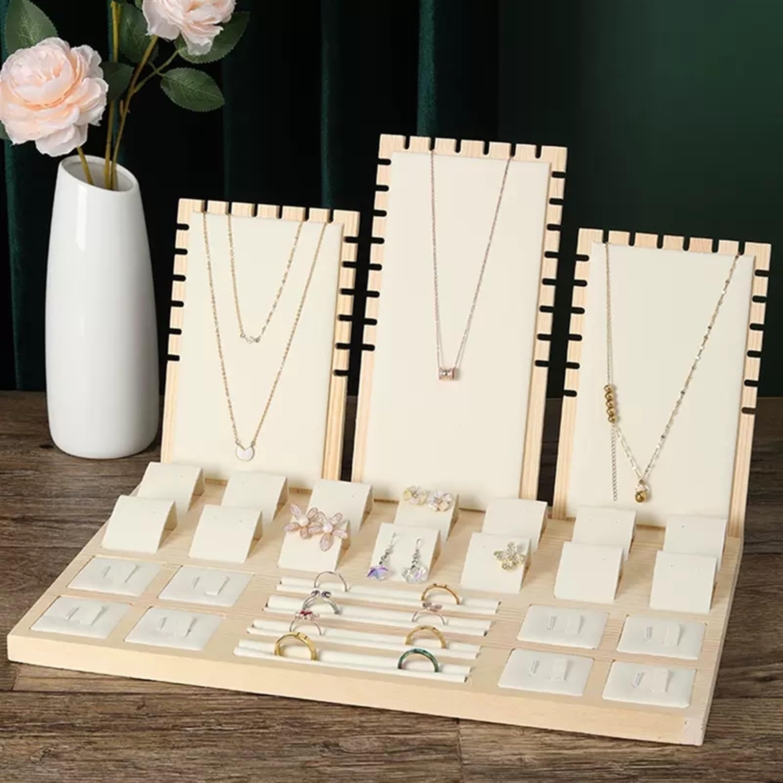 Organisateur de Colliers Présentoir à bijoux ensemble bague en cuir PU boucles d'oreilles présentoir pendentif chaîne coussin support de rangement mural Support à Bijoux(A)