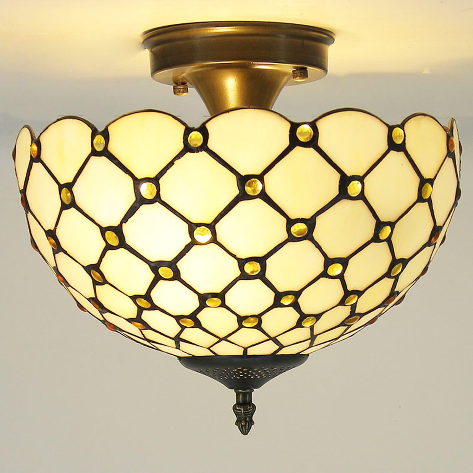WDBZTJ Tiffany Style Ceiling Light Flush Mount, 12 inch Stained Glass Ceiling Lamp, E27 Bulb, Vintage LED Chandeliers for Living Room Bedroom(G3)