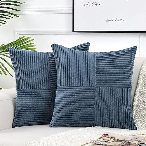 Fancy Homi Paquete de 2 fundas de almohada decorativas de color azul polvoriento de 20 x 20 pulgadas para sala de estar, sofá, cama, sofá, rústico,